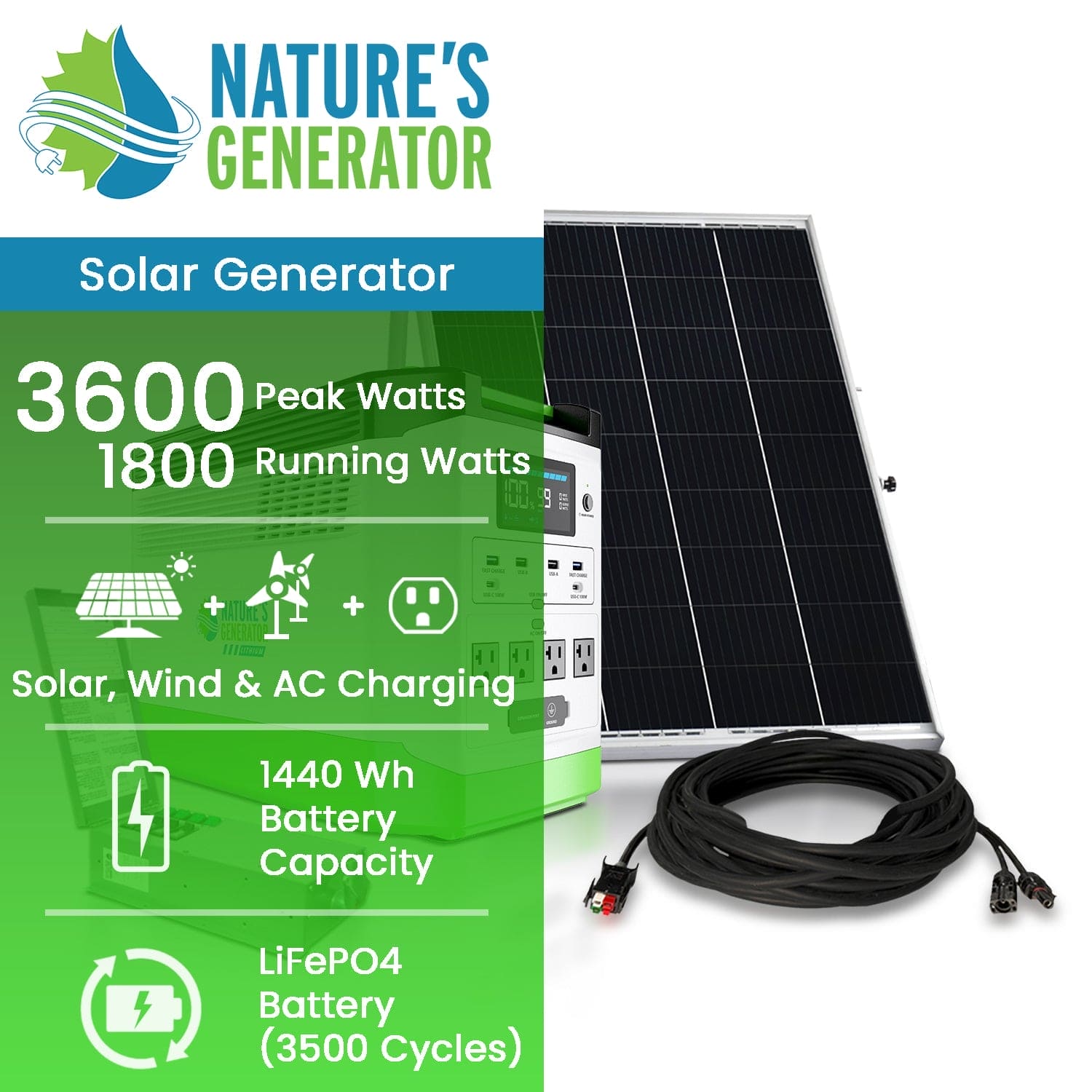 Nature's Generator Lithium 1800 Solar Generator and Transfer Switch (SC)