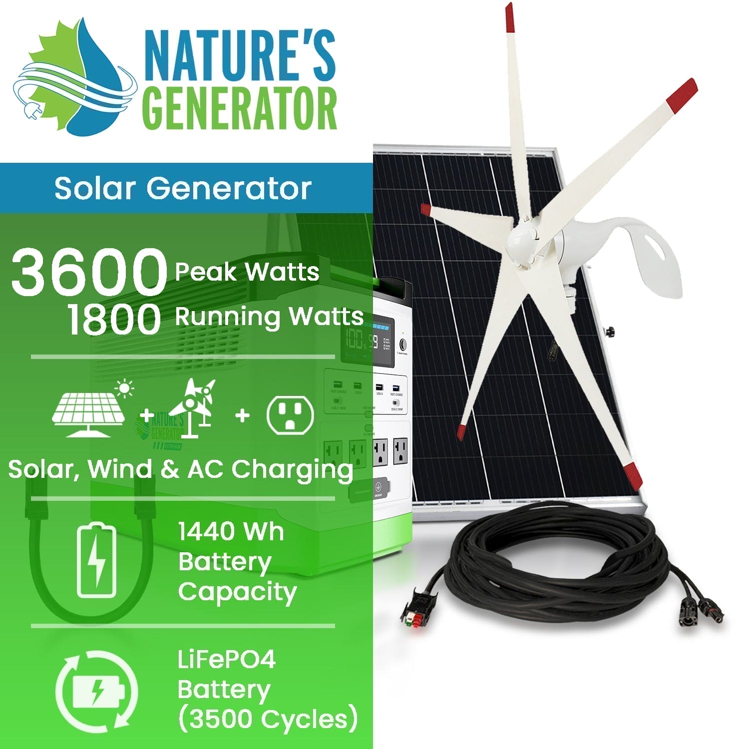 Nature's Generator Lithium 1800 Solar and Wind Generator (SC)