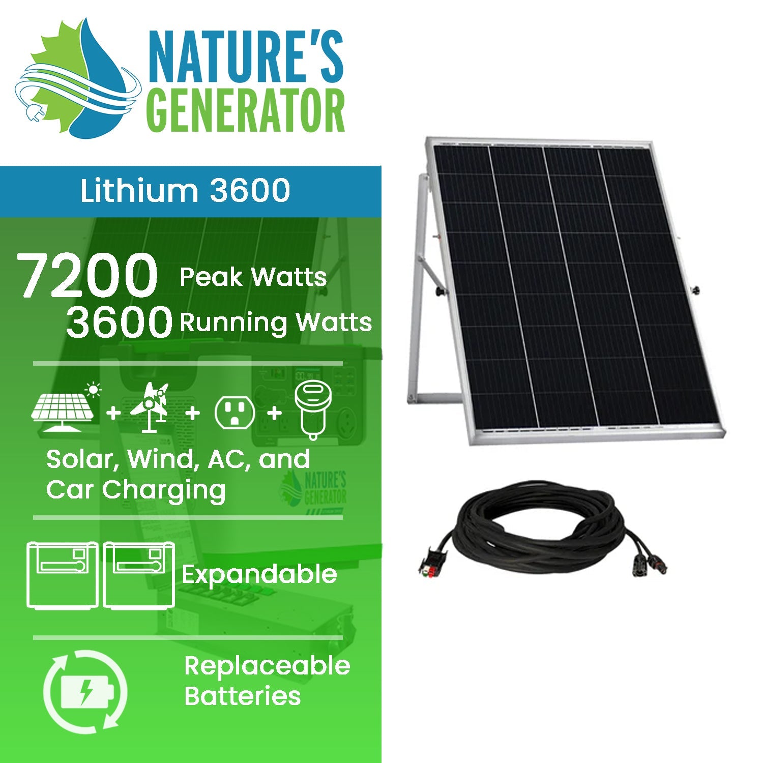 Nature's Generator Lithium 3600 Solar Generator and Transfer Switch (SC)