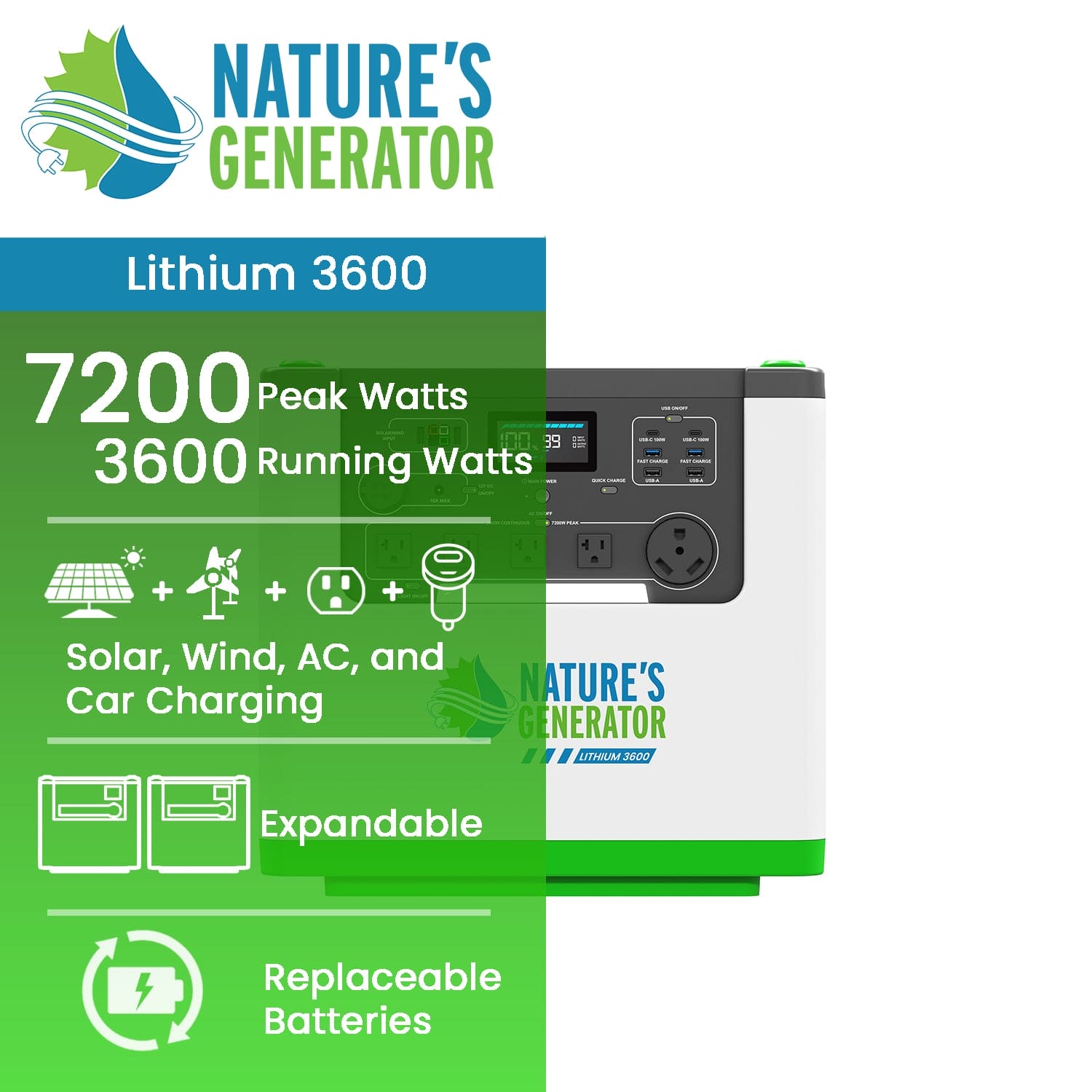 Nature's Generator Lithium 3600 Power Station (SC)