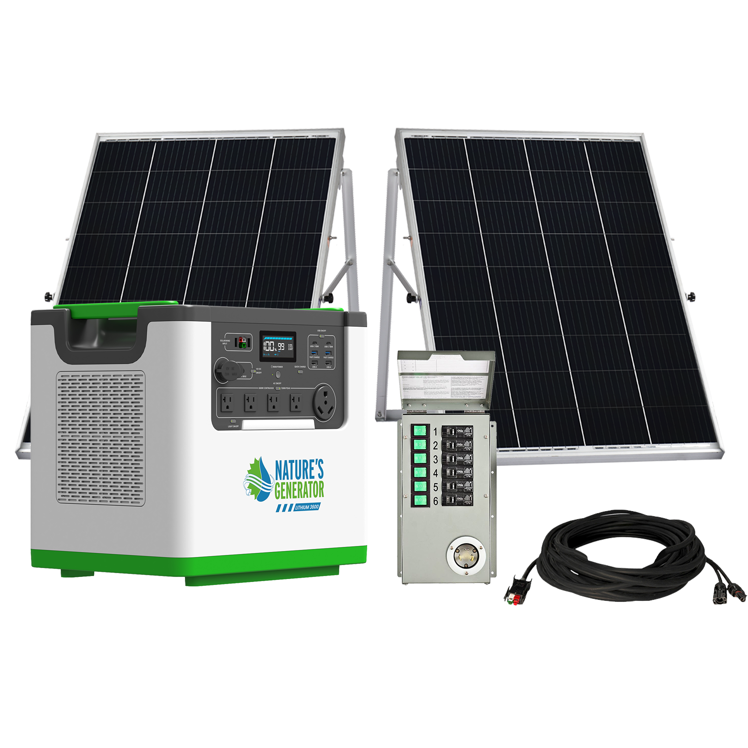 Nature's Generator Lithium 3600 Solar Generator and Transfer Switch