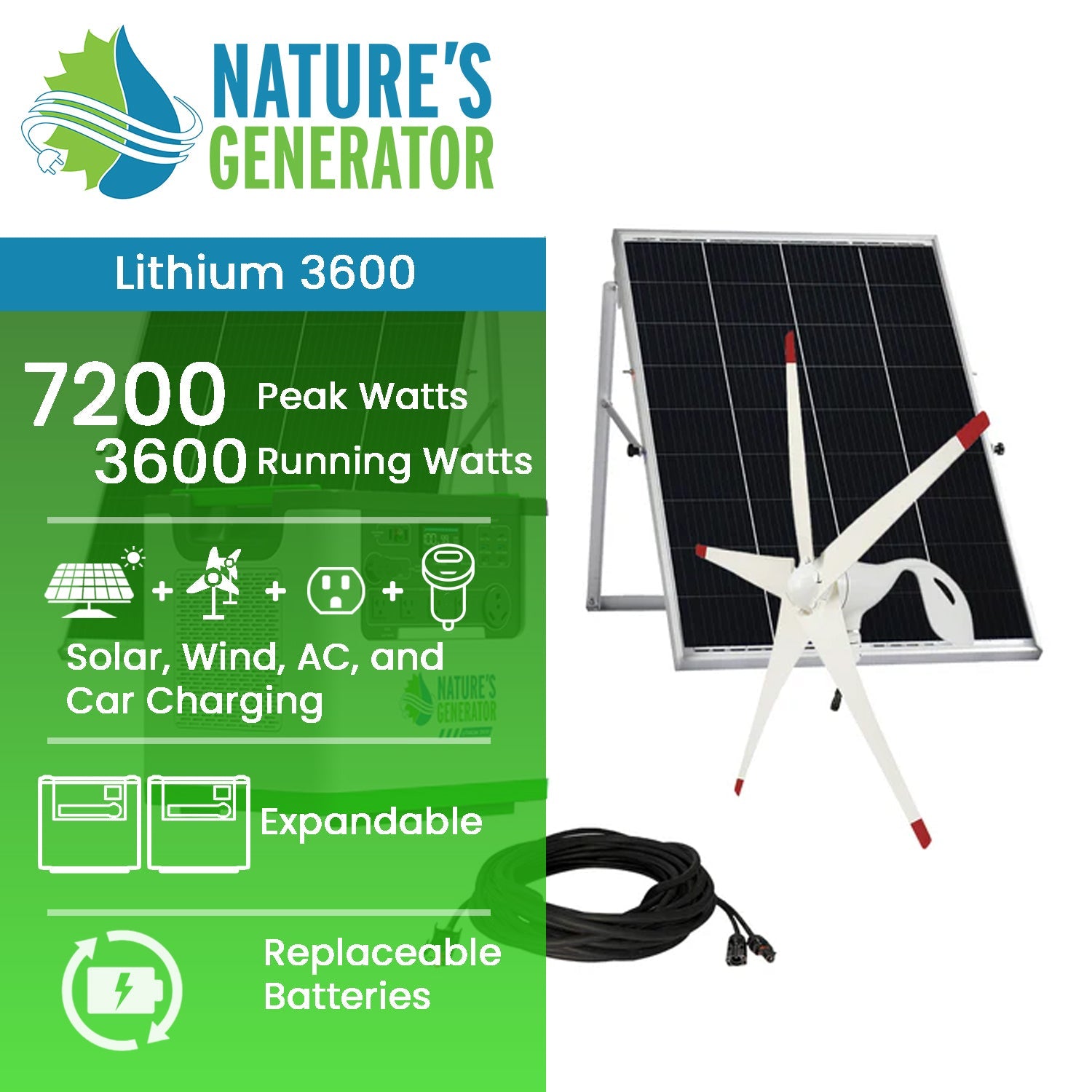 Nature's Generator Lithium 3600 Solar and Wind Generator (SC)