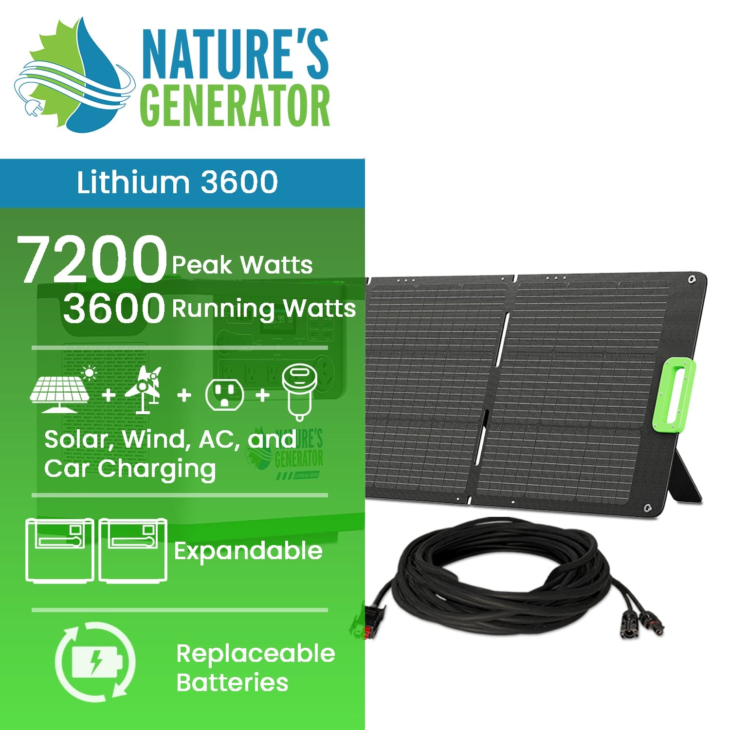 Nature's Generator Lithium 3600 Solar Generator (SC)