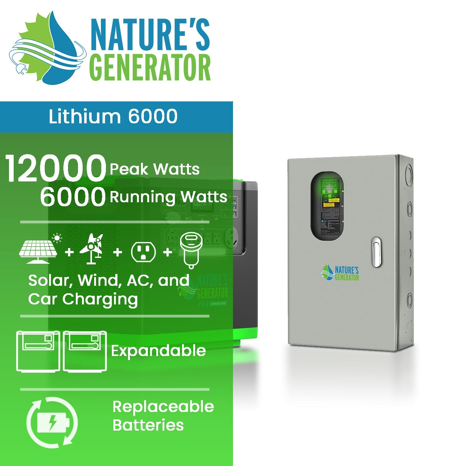 Nature's Generator Lithium 6000 and Transfer Switch (SC)
