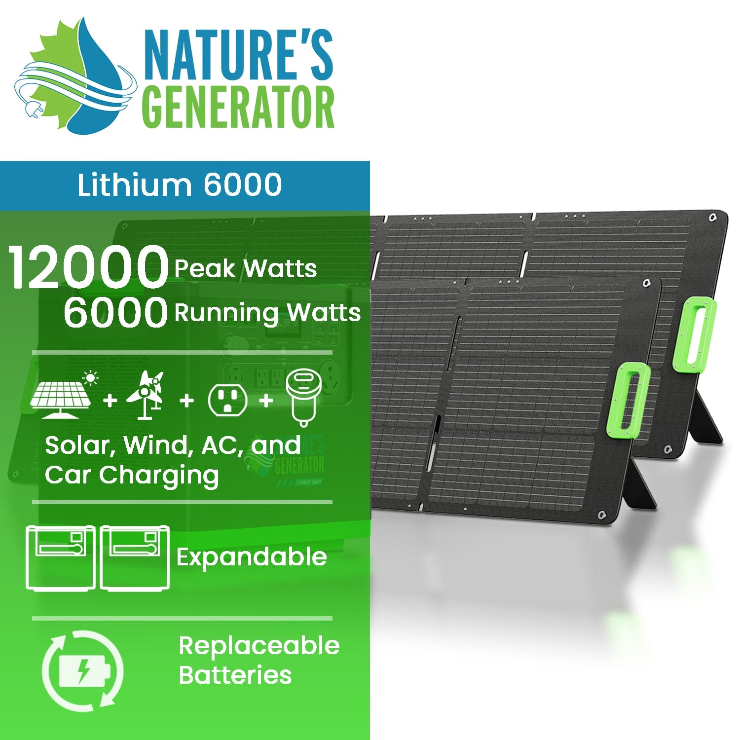 Nature's Generator Lithium 6000 with Solar Panel (SC)
