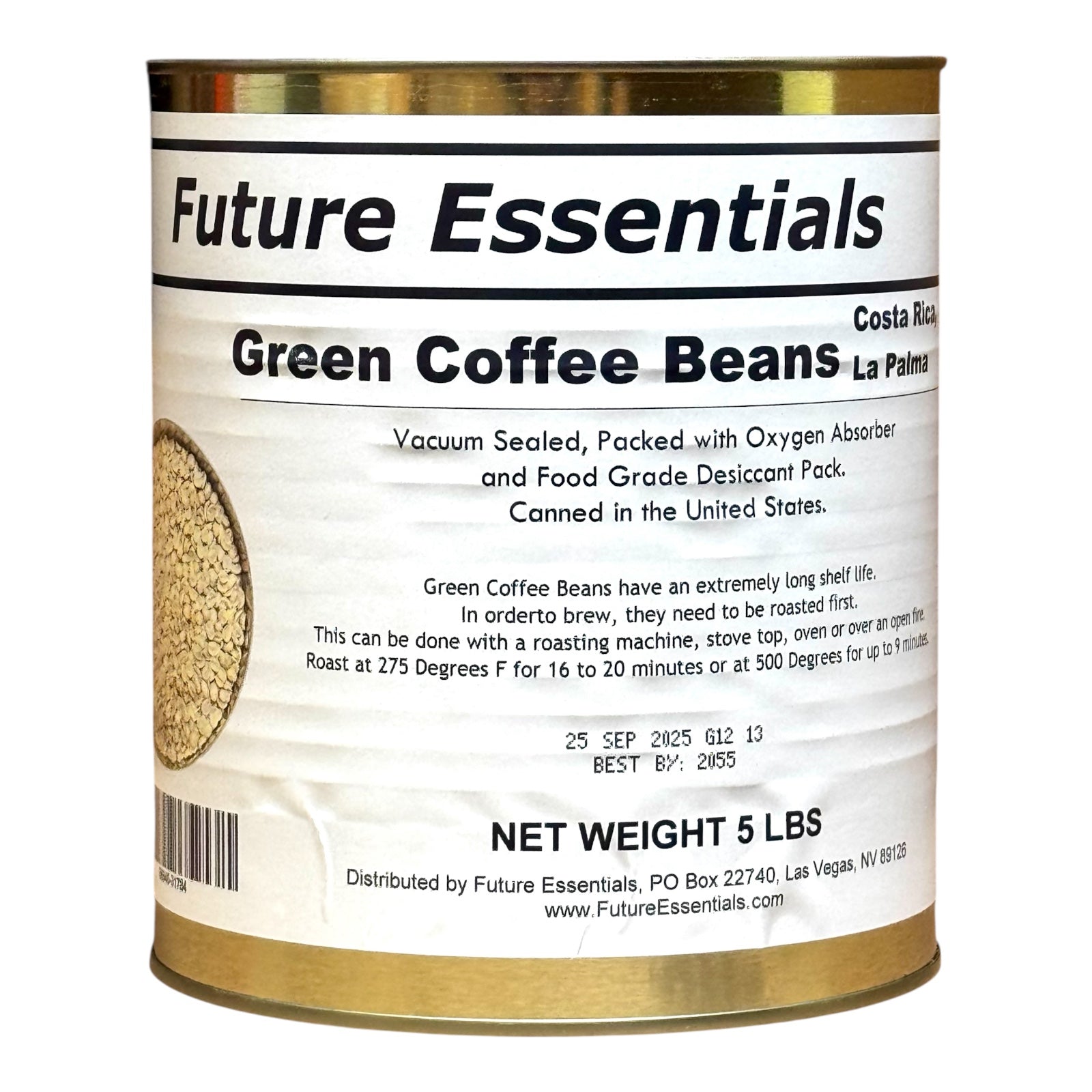 Future Essentials Long Shelf Life Costa Rican La Palma Green Coffee Beans #10 Can