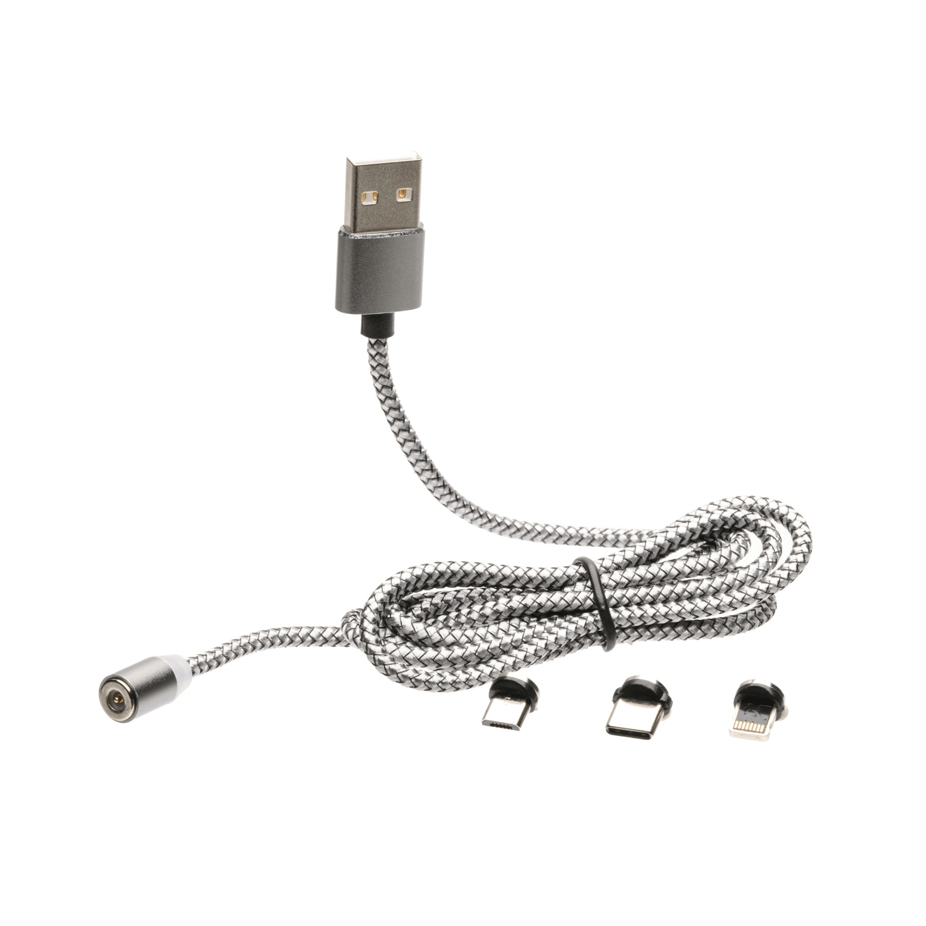 Magnetic USB Charging Cable, 3 in 1 Nylon Cord, Compatible with Micro USB, Type C, and Apple Products (SC)