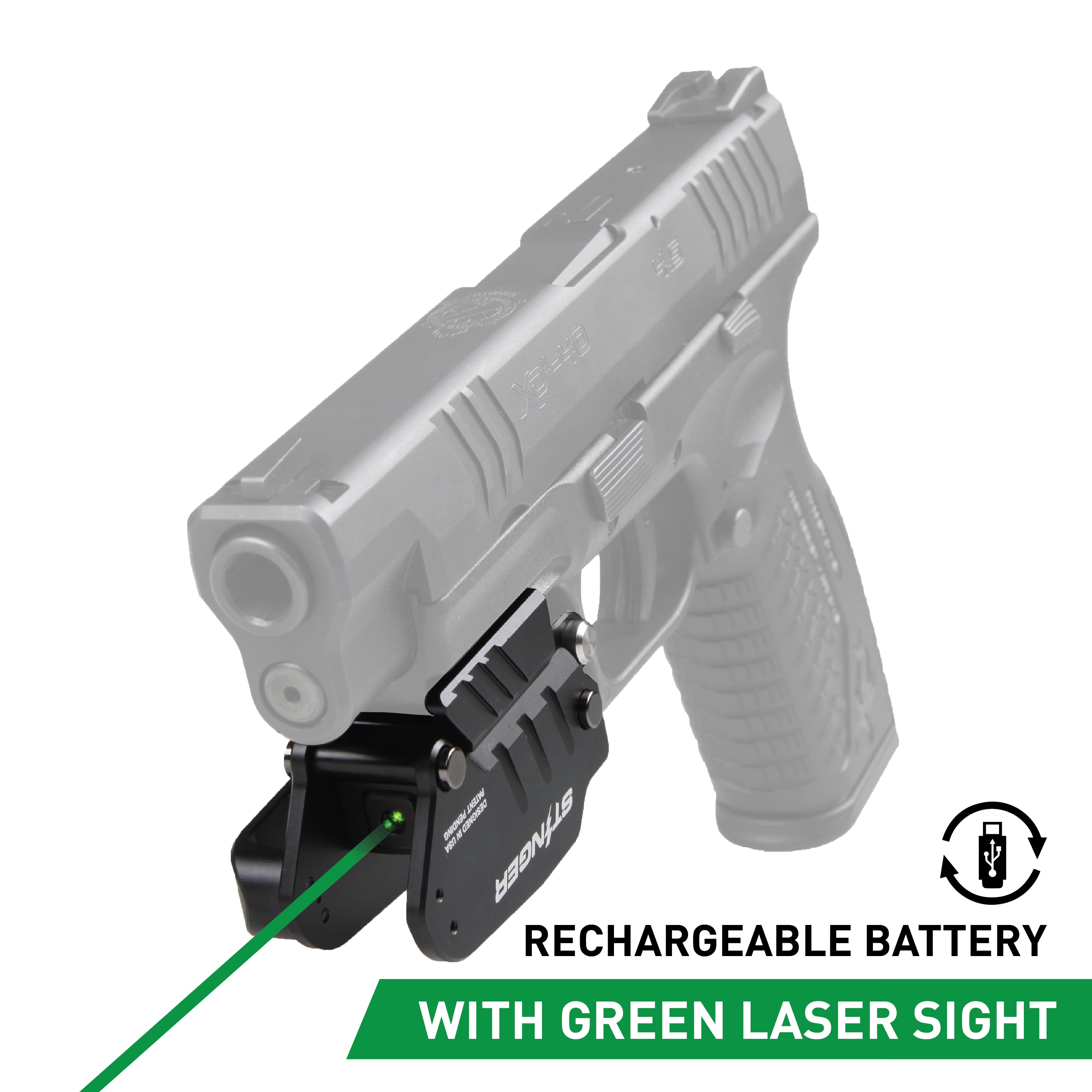 Stinger HL-GL Concealment Laser Sight System: Trigger Guard Protection, Minimalist Carry Holster (Rechargeable GREEN Laser - HDPE Body) (SC)