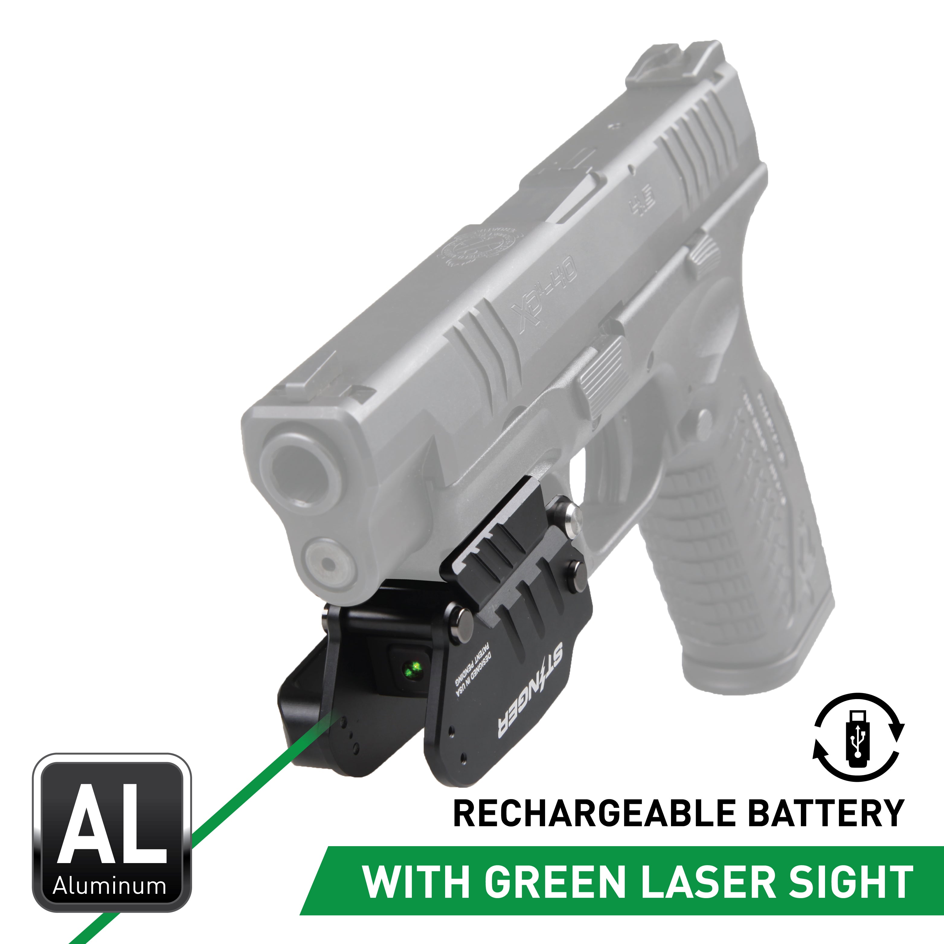 Stinger HL-G Concealment Laser Sight System: Trigger Guard Protection, Minimalist Carry Holster (Rechargeable GREEN Laser - Aluminum Body) (SC)