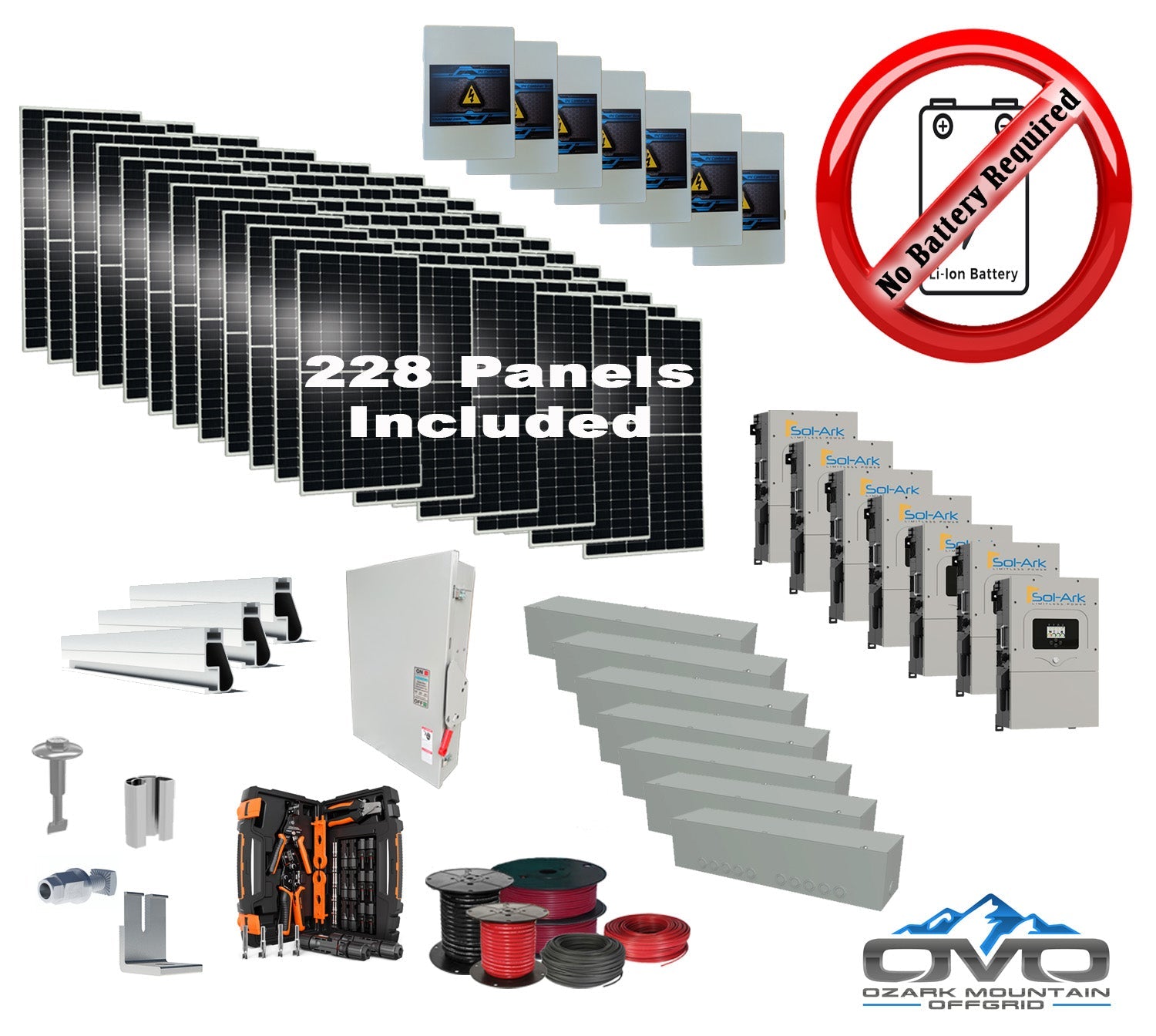 125KW Complete Offgrid Solar Kit + 7x 15K Sol-Ark Inverter +125.4KW Solar with Mounting Rails and Wiring (SC)