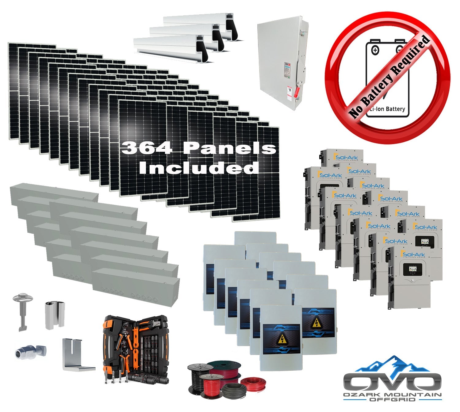 200KW Complete Offgrid Solar Kit + 12x 15K Sol-Ark Inverter +200.2KW Solar with Mounting Rails and Wiring (SC)