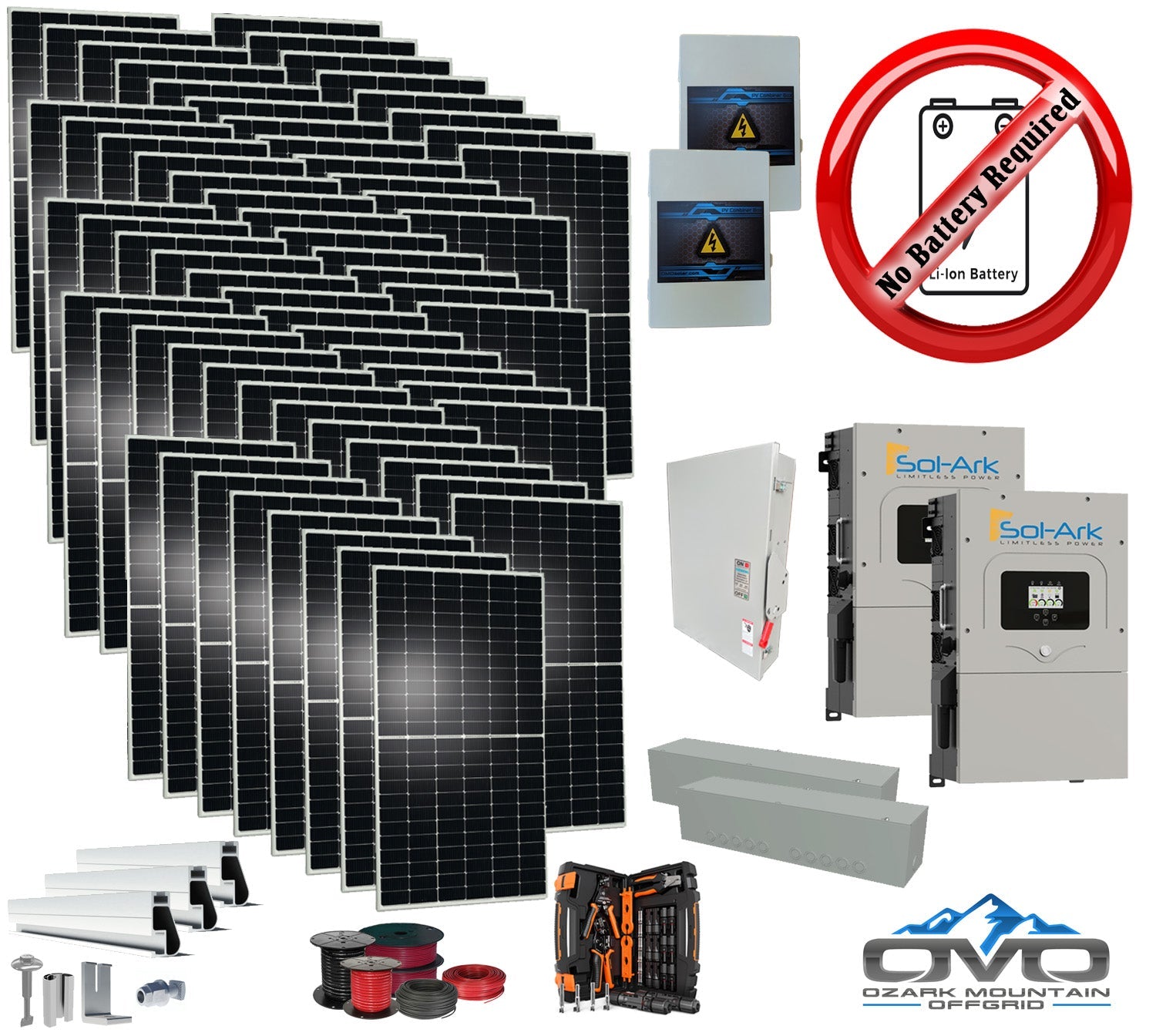 35KW Complete Offgrid Solar Kit + 2x 15K Sol-Ark Inverter +35.2KW Solar with Mounting Rails and Wiring (SC)