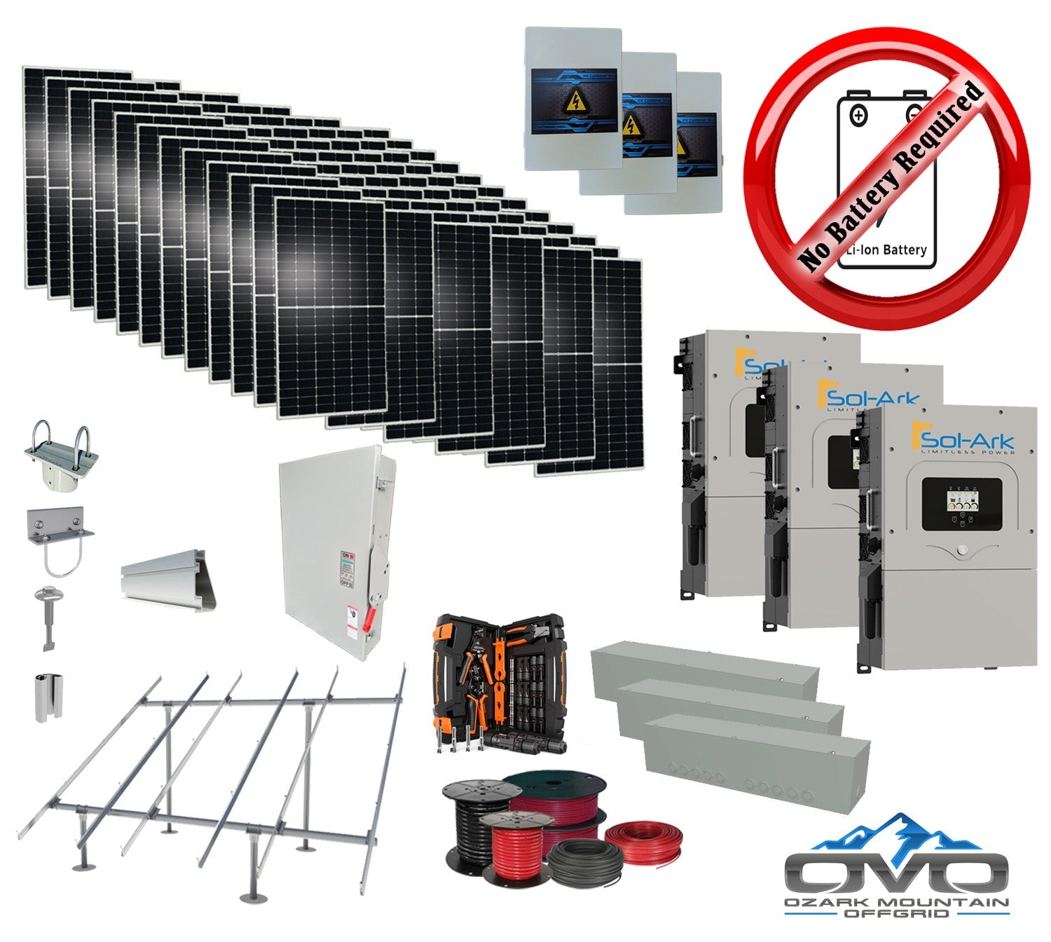 40KW Complete Offgrid Solar Kit + 3x 15K Sol-Ark Inverter +40.15KW Solar with Ground Mount and Wiring (SC)