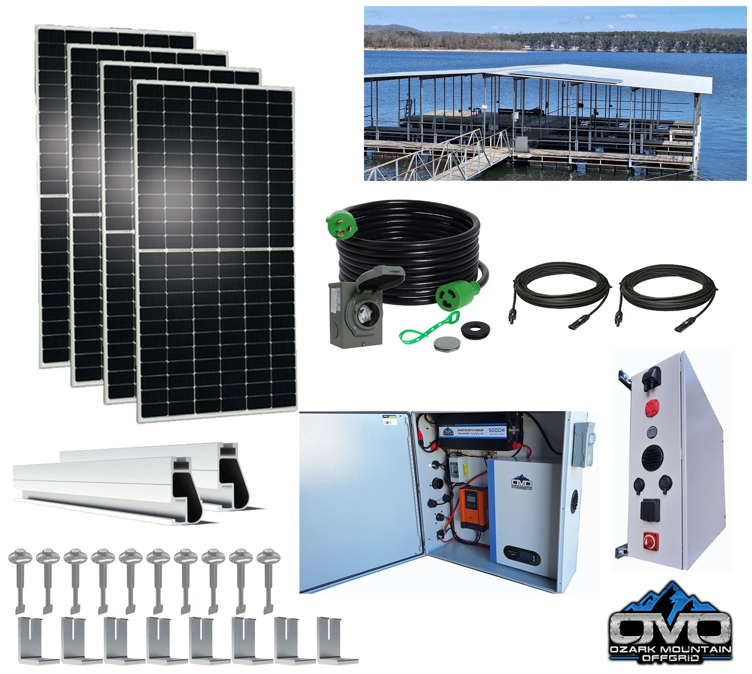 2.2KW Boat Dock Offgrid Solar Kit (4 Panel + 1 Lithium Battery) - Mountable with Plug and Play Connections (SC)