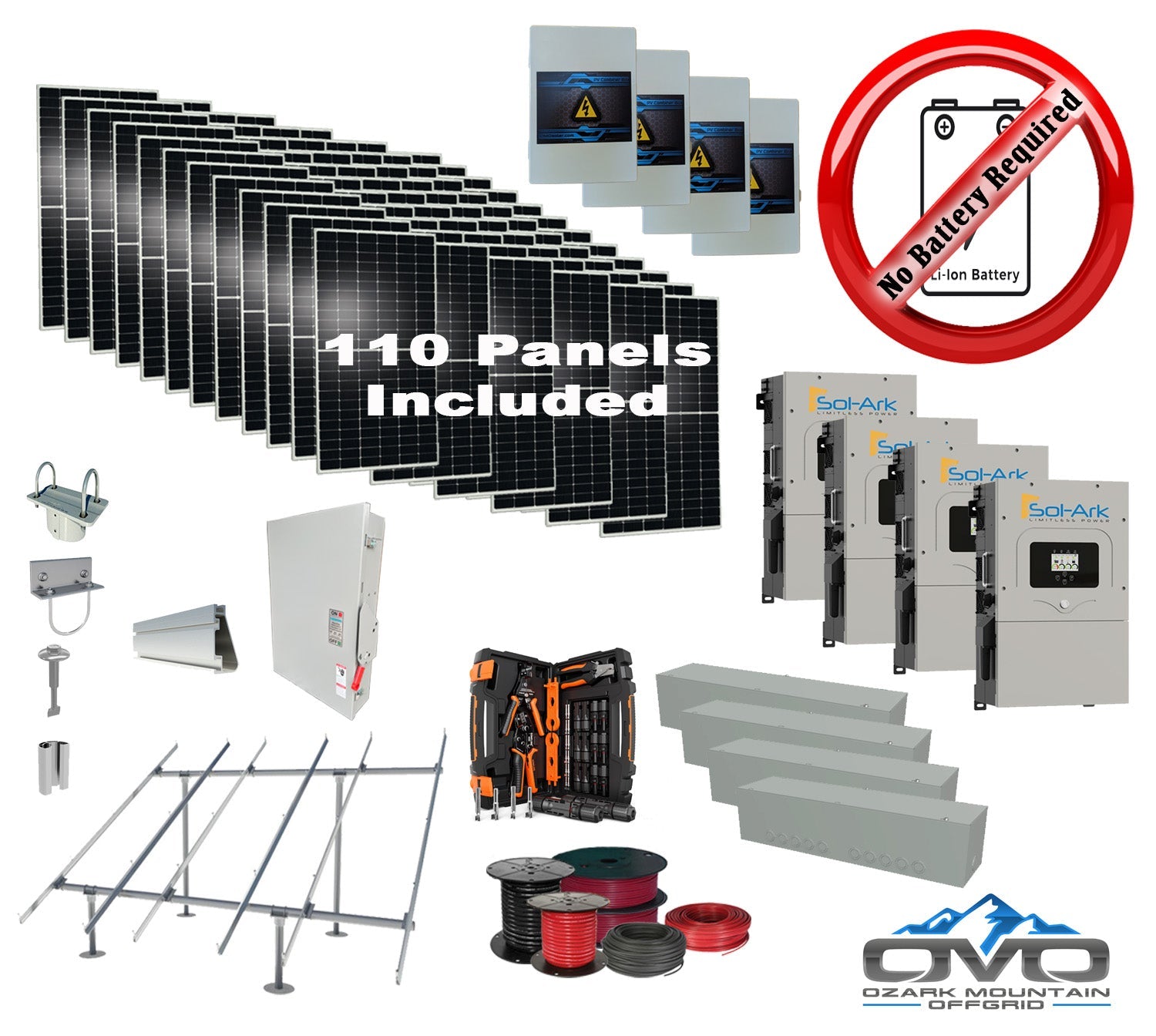 60KW Complete Offgrid Solar Kit + 4x 15K Sol-Ark Inverter +60.5KW Solar with Ground Mount and Wiring (SC)