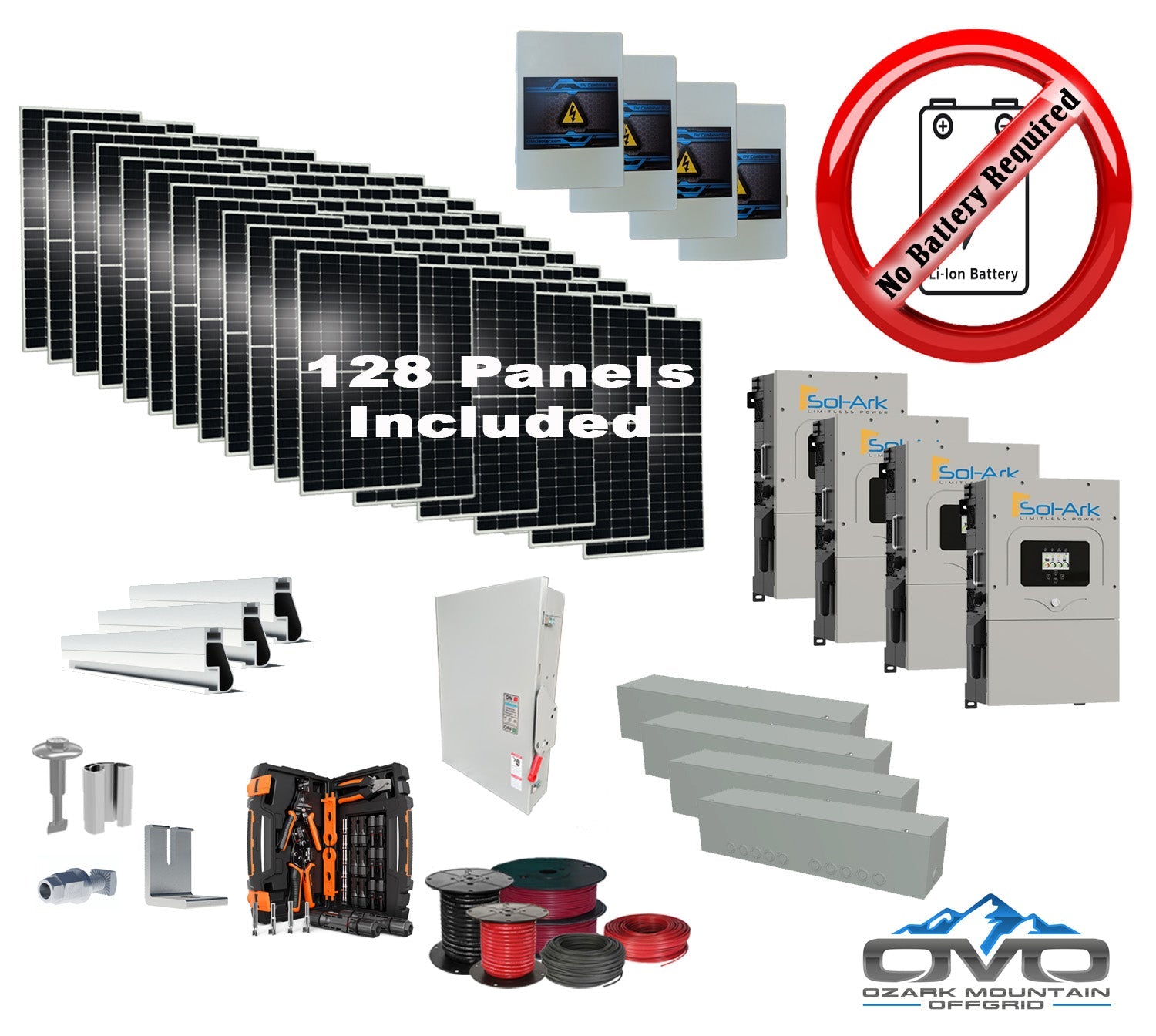 70KW Complete Offgrid Solar Kit + 4x 15K Sol-Ark Inverter +70.4KW Solar with Mounting Rails and Wiring (SC)