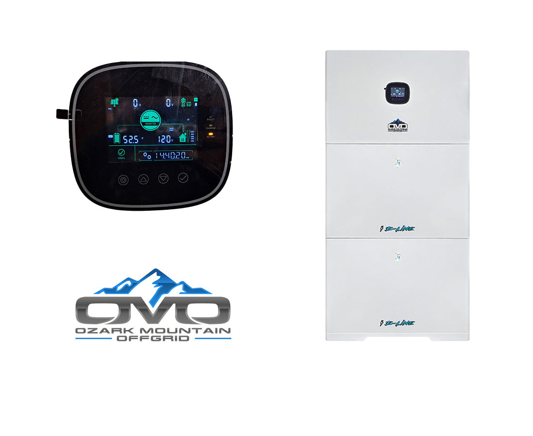4.56KW Complete Offgrid Solar Kit + 10K 120V/240V OMO E-Line Inverter + 2x 10.24KW OMO E-Line Lithium Battery +4.56KW Solar with Roof Mount and Wiring (SC)