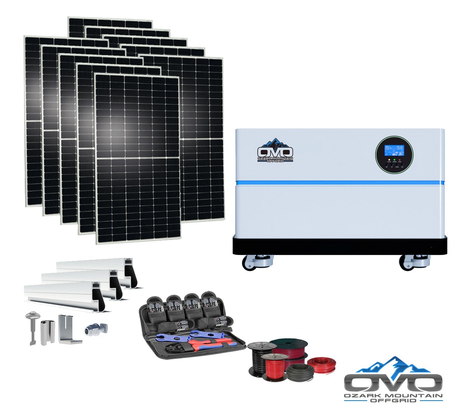 5.5KW OMO All-In-One Customizable Stacking Inverter/Battery System 5500W Inverter + 5.12K Lithium Battery + 5.5KW Solar Roof Mount (SC)