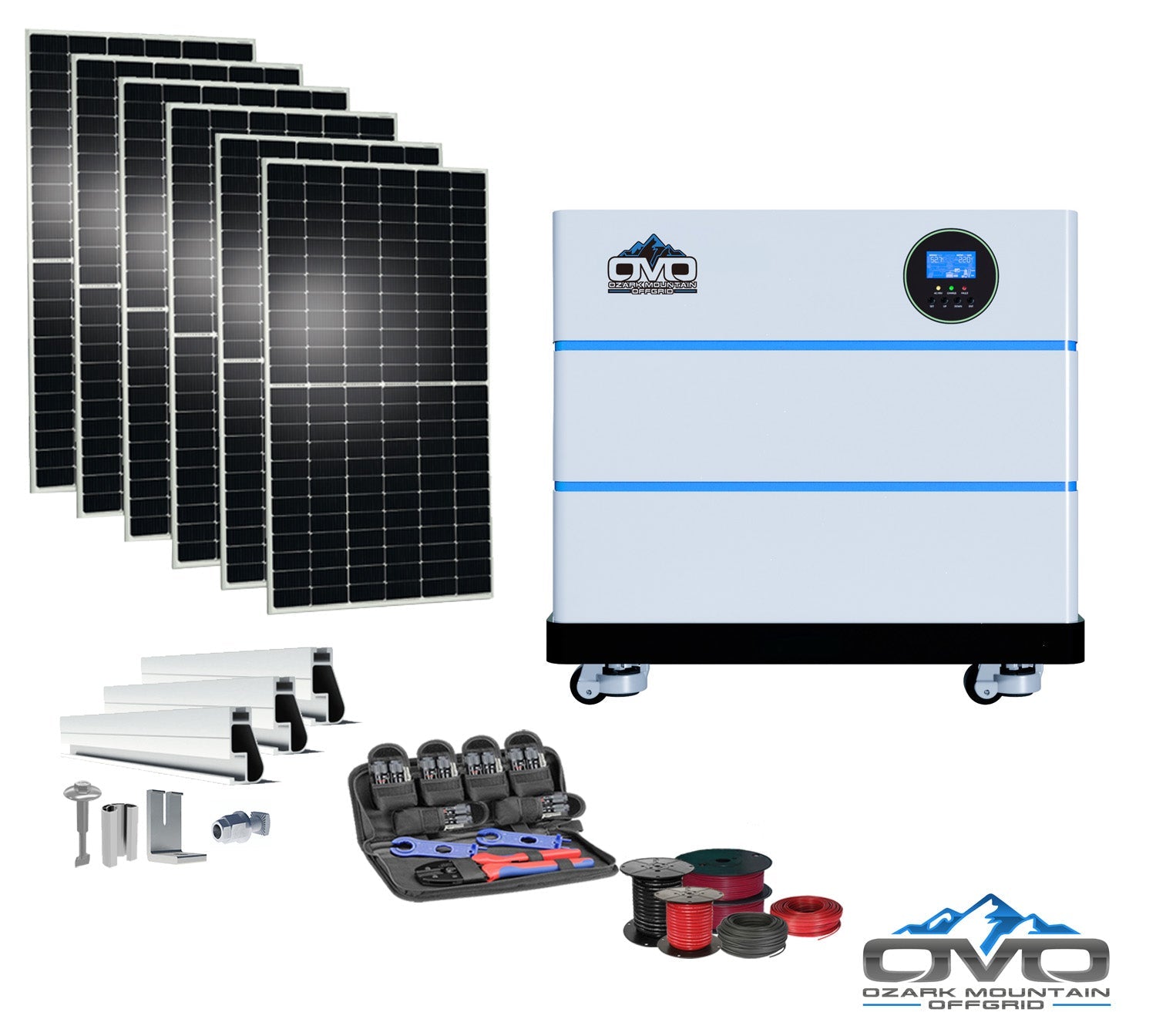 3.3KW OMO All-In-One Customizable Stacking Inverter/Battery System 5500W Inverter + 10.24K Lithium Battery + 3.3KW Solar Roof Mount (SC)