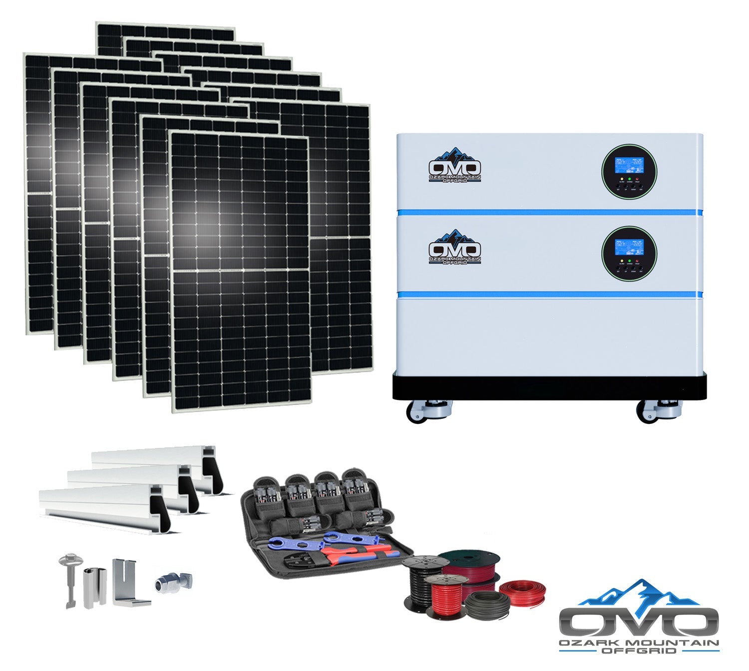 6KW OMO All-In-One Customizable Stacking Inverter/Battery System 120/240 11000W Total Inverter Output + 5.12K Lithium Battery + 6.6KW Solar Roof Mount (SC)
