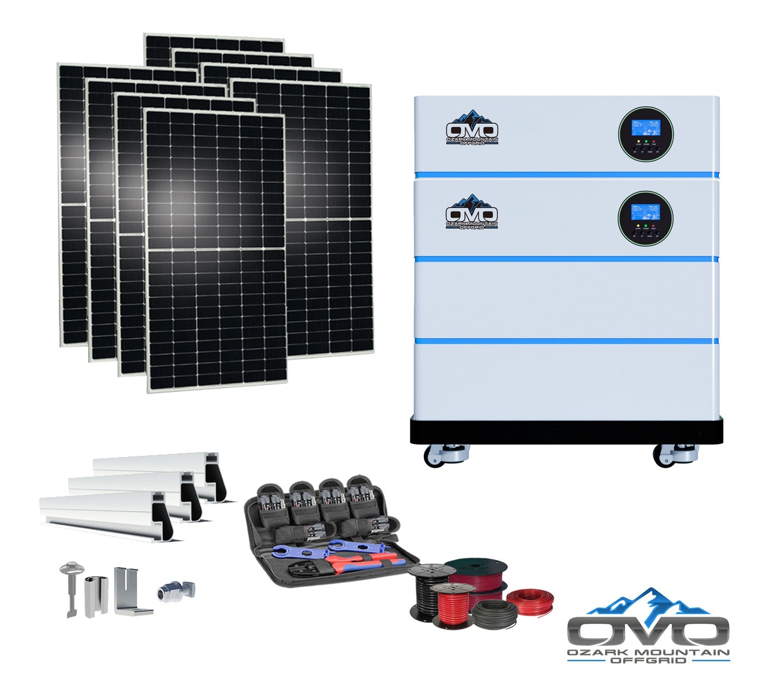 4.4KW OMO All-In-One Customizable Stacking Inverter/Battery System 120/240 11000W Total Inverter Output + 10.24K Lithium Battery + 4.4KW Solar Roof Mount (SC)
