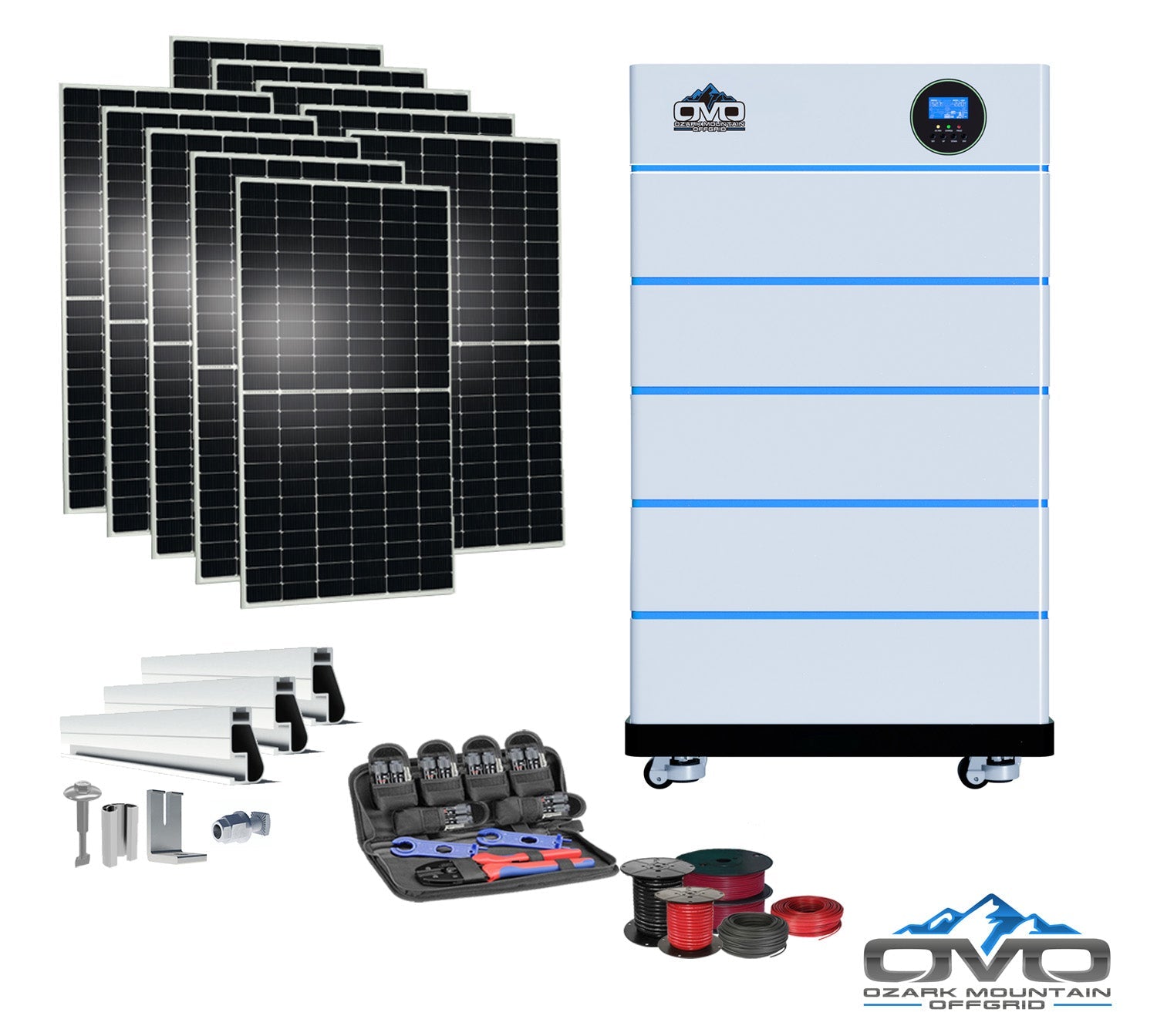 5.5KW OMO All-In-One Customizable Stacking Inverter/Battery System 5500W Inverter + 25.6K Lithium Battery + 5.5KW Solar Roof Mount (SC)