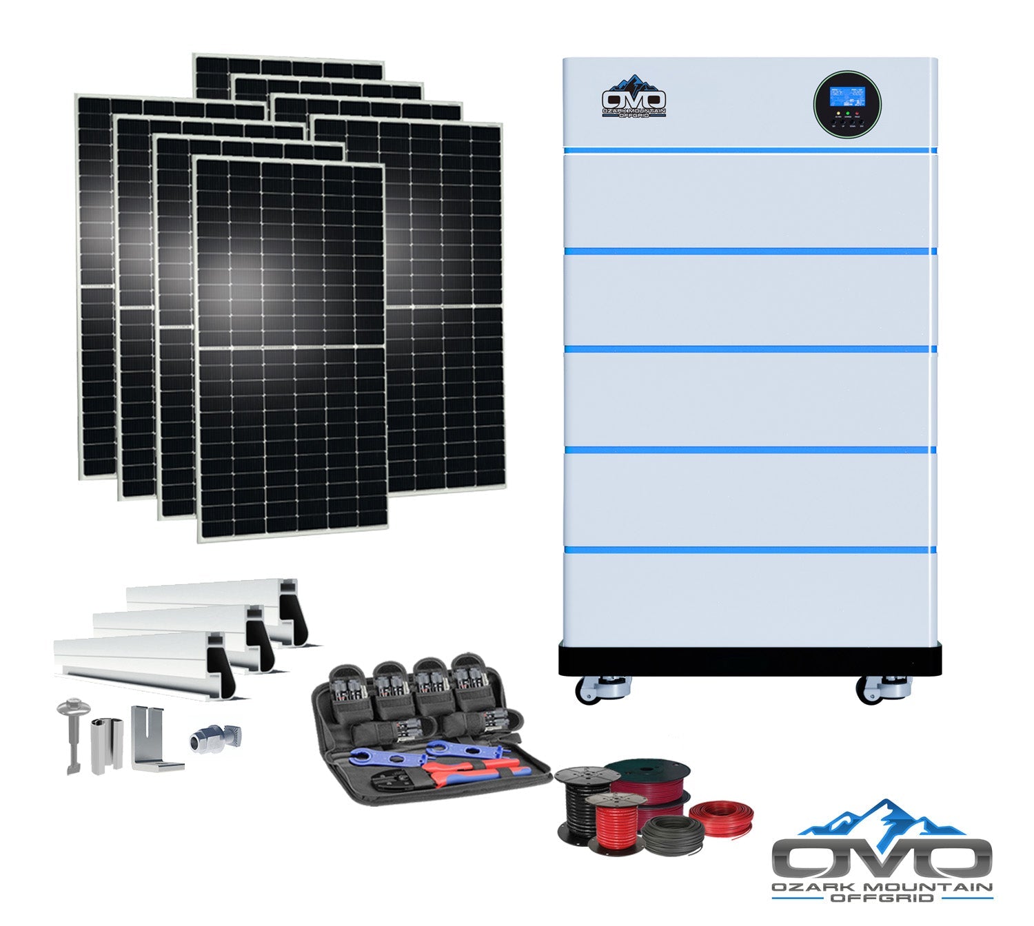 4.4KW OMO All-In-One Customizable Stacking Inverter/Battery System 5500W Inverter + 25.6K Lithium Battery + 4.4KW Solar Roof Mount (SC)