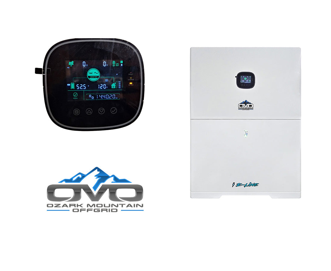 2.28KW Complete Offgrid Solar Kit + 10K 120V/240V OMO E-Line Inverter + 10.24KW OMO E-Line Lithium Battery +2.28KW Solar with Roof Mounting Rails and Wiring (SC)