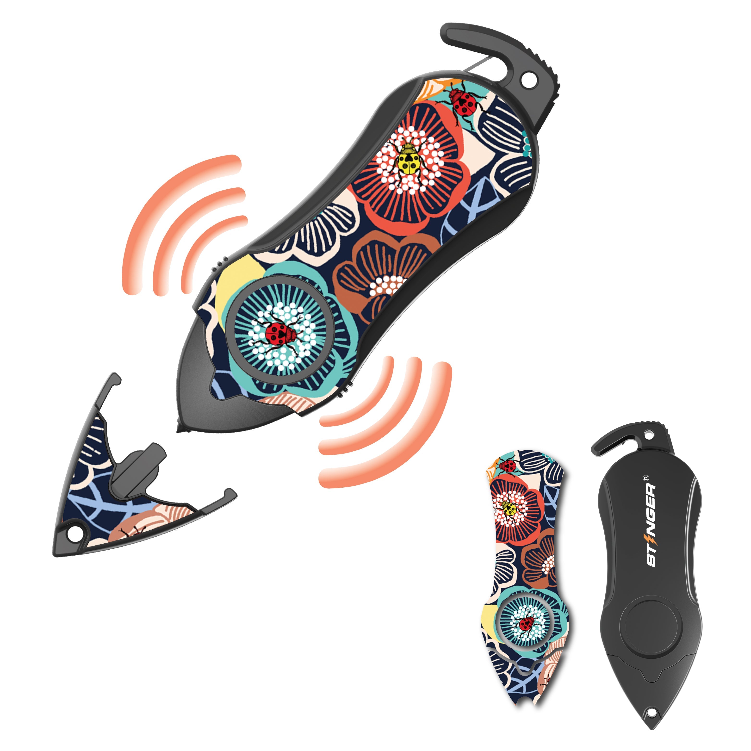 Stinger Personal Safety Alarm Keychain Emergency Tool: Siren Alarm, Seat Belt Cutter, Glass Breaker (Ladybug) (SC)
