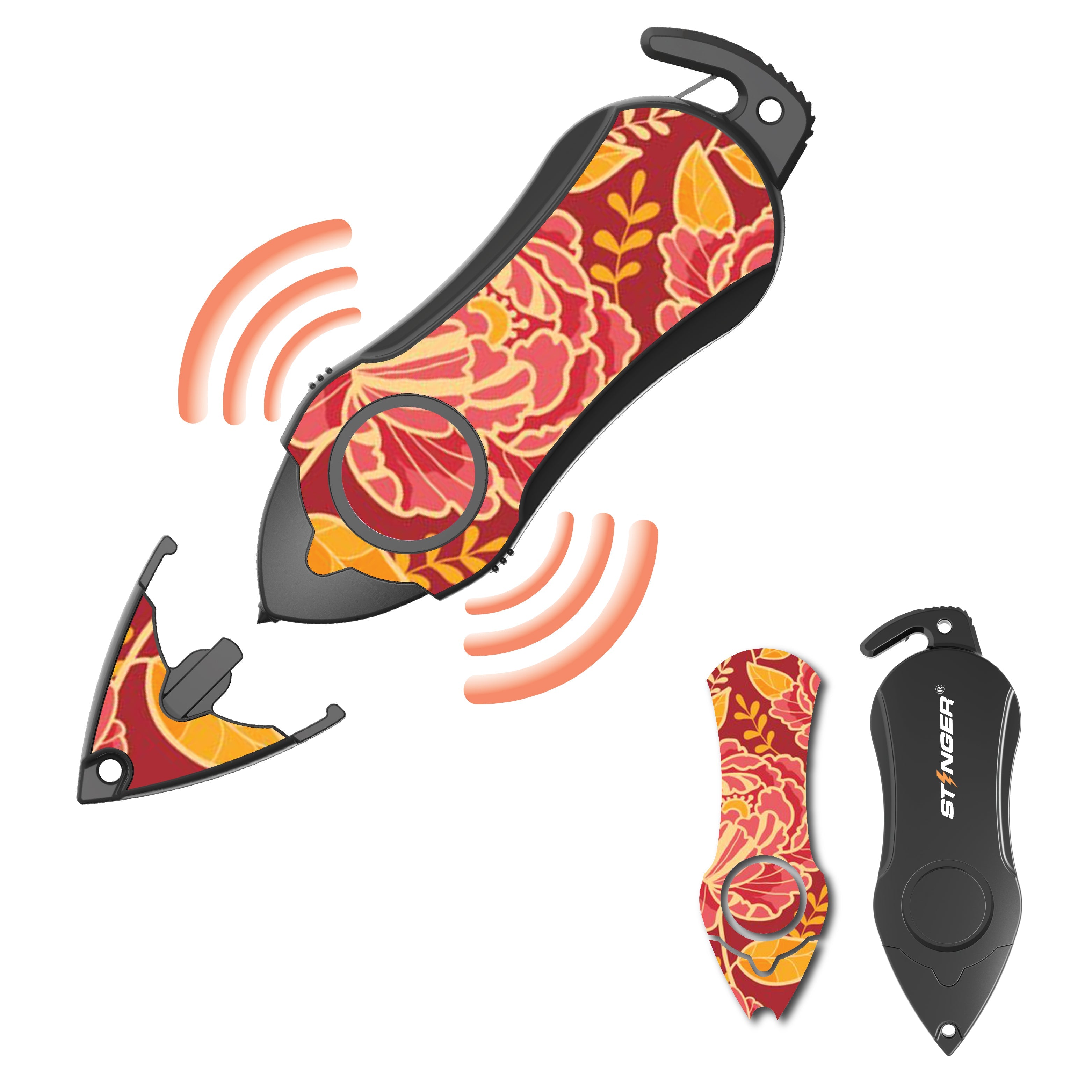 Stinger Personal Safety Alarm Keychain Emergency Tool: Siren Alarm, Seat Belt Cutter, Glass Breaker (Peony) (SC)