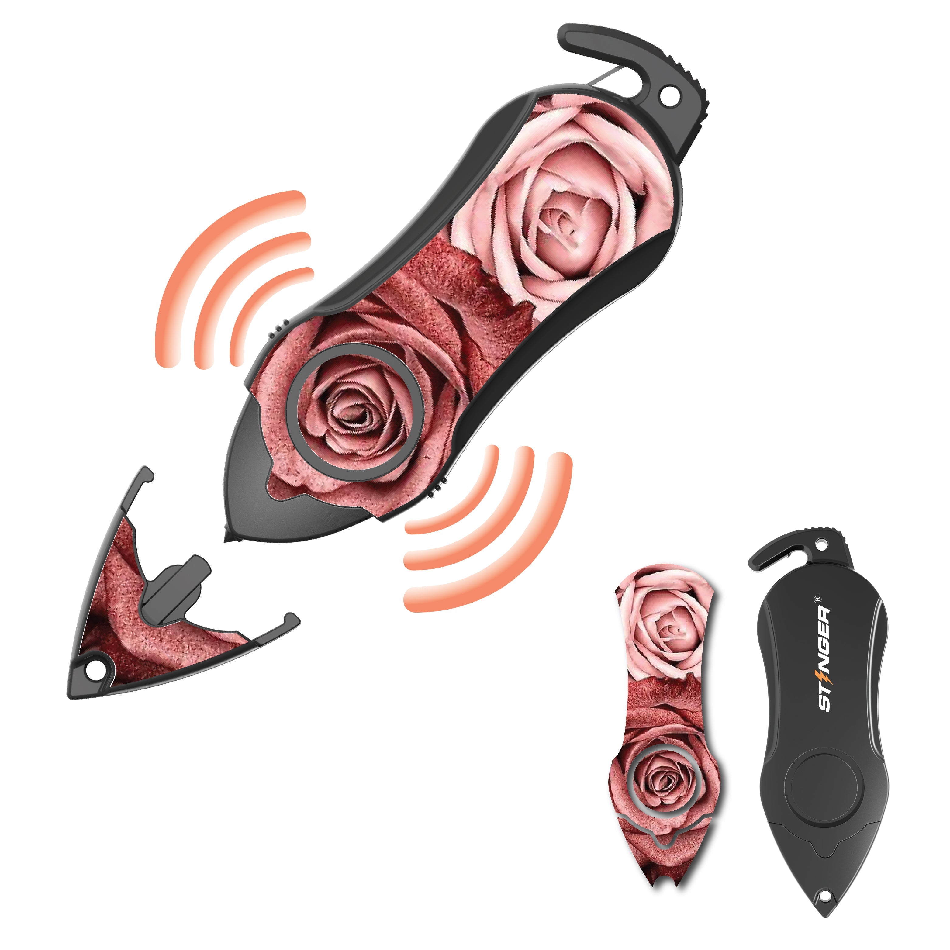 Stinger Personal Safety Alarm Keychain Emergency Tool: Siren Alarm, Seat Belt Cutter, Glass Breaker (Twin Rose) (SC)