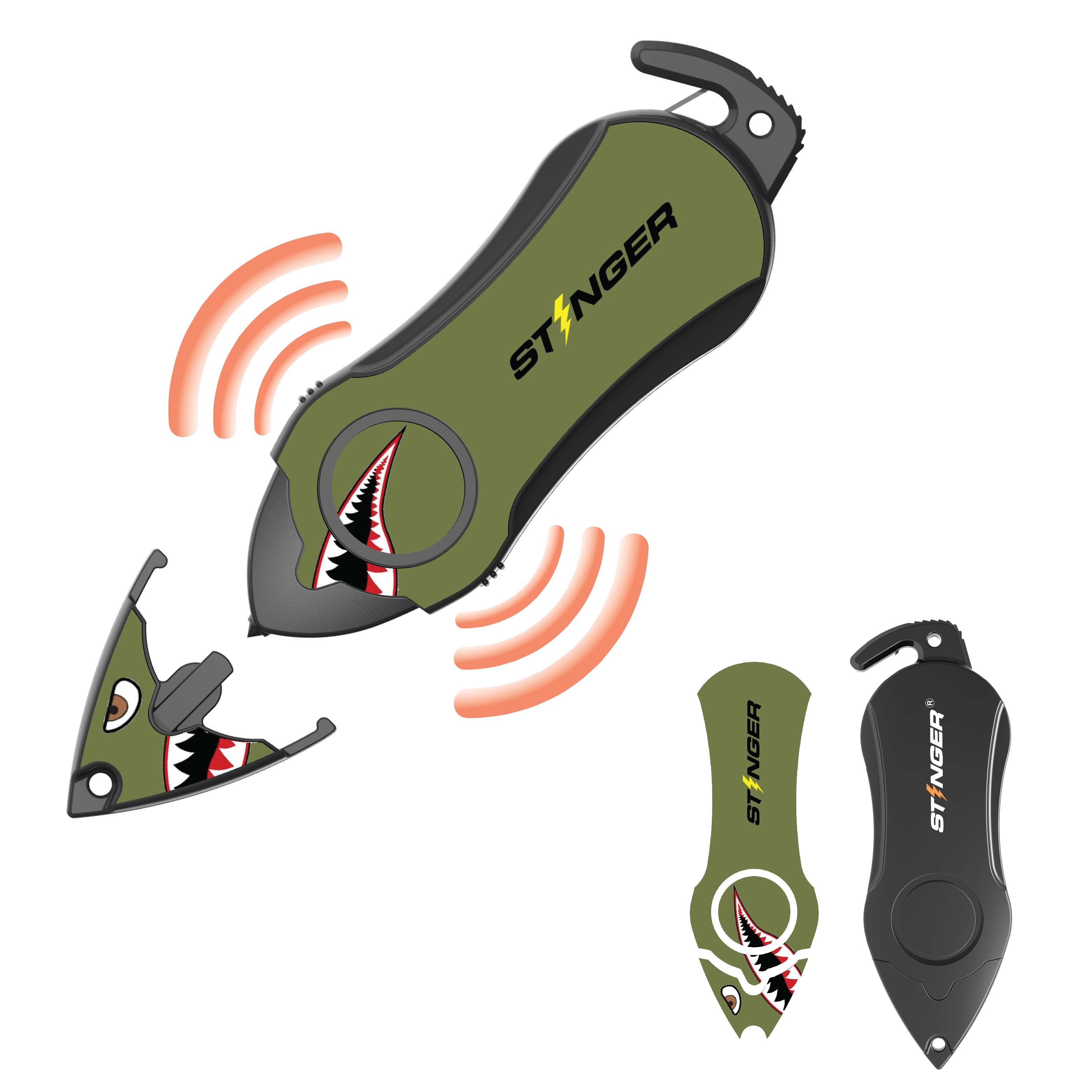 Stinger Personal Safety Alarm Keychain Emergency Tool: Siren Alarm, Seat Belt Cutter, Glass Breaker (Shark) (SC)