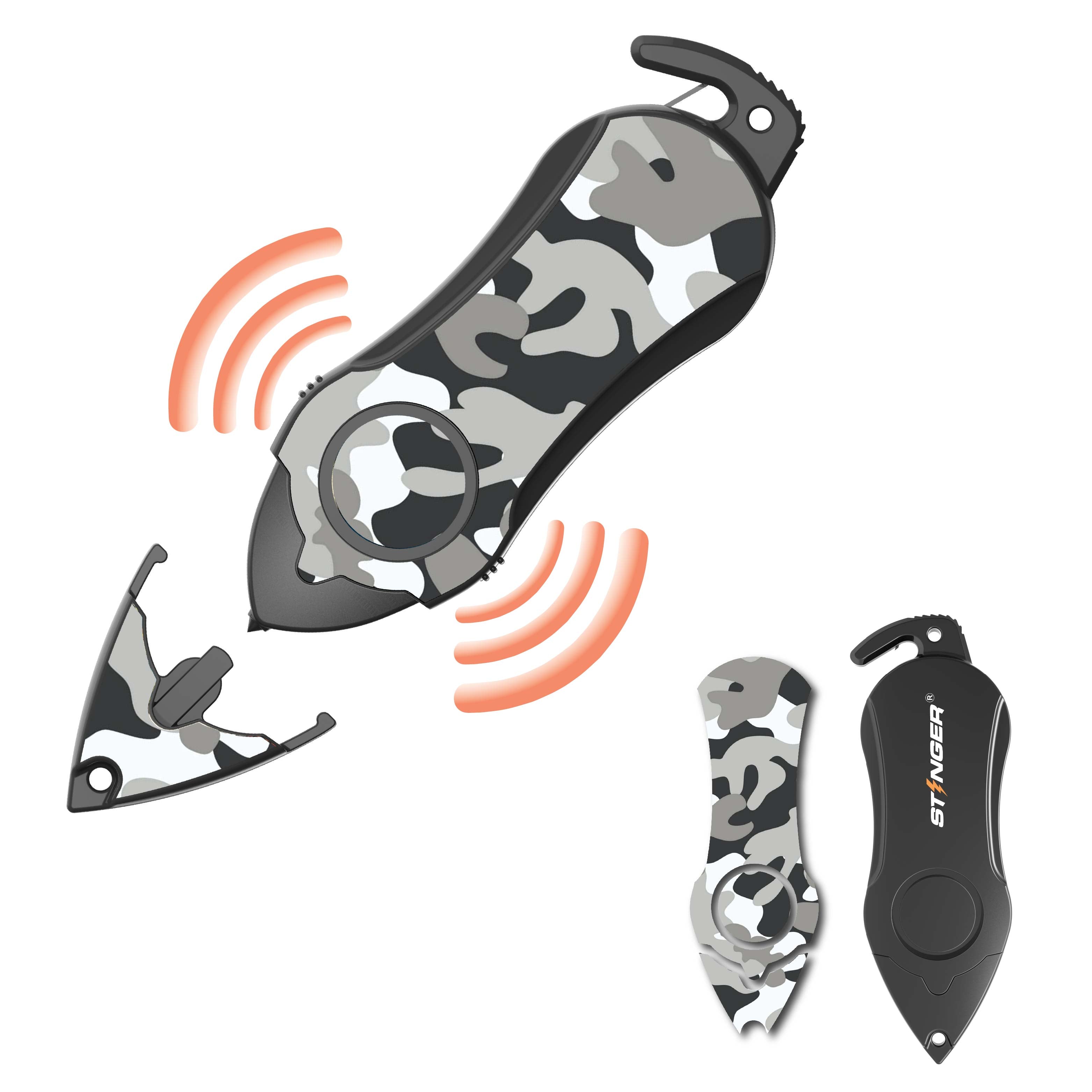 Stinger Personal Safety Alarm Keychain Emergency Tool: Siren Alarm, Seat Belt Cutter, Glass Breaker (Camouflage Black) (SC)