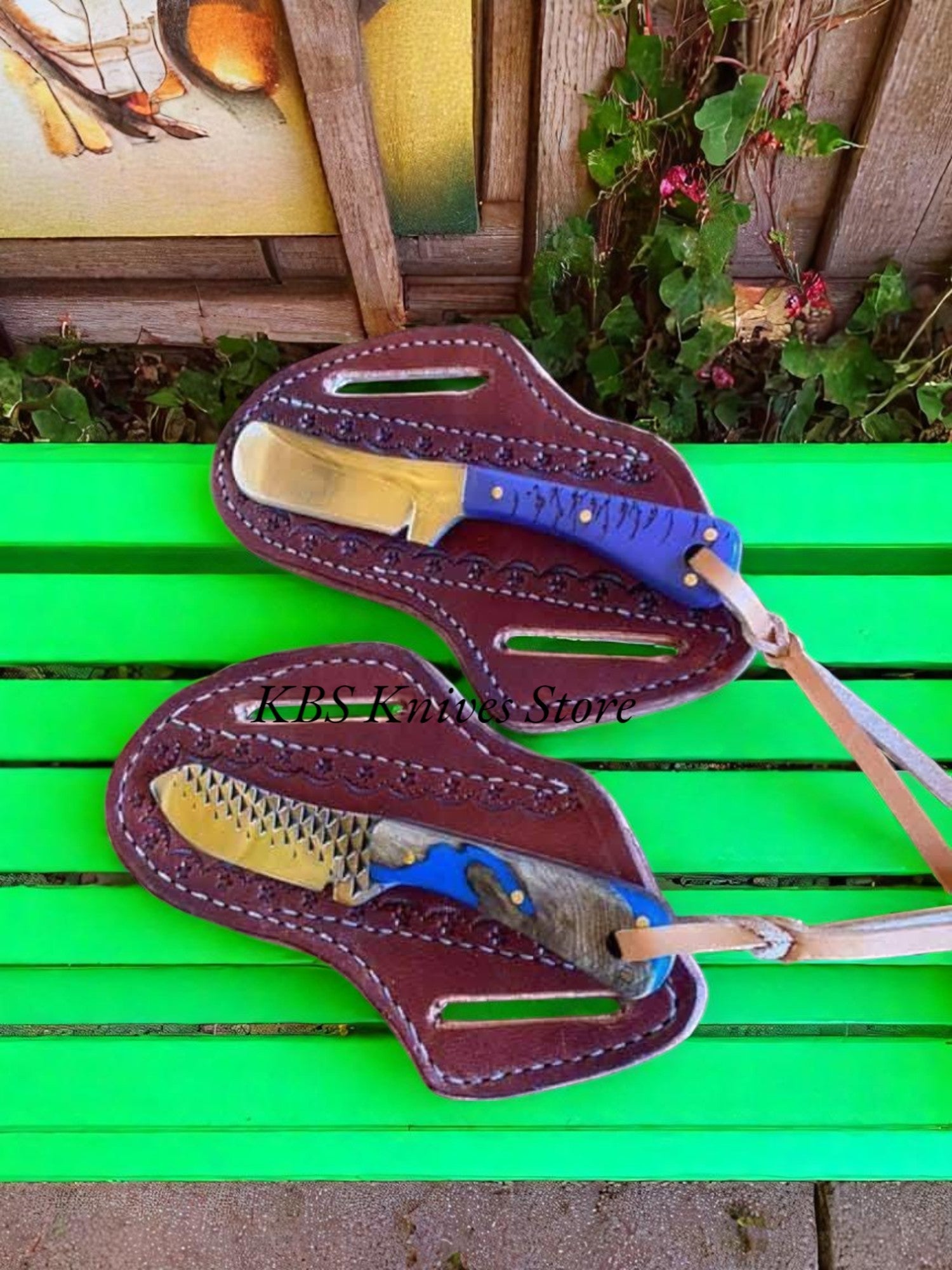 Premium Cowboy Knives Set - D2 Steel & Rasp Bull Cutter with Pine-Cone & Rosewood Epoxy Handles (SC)