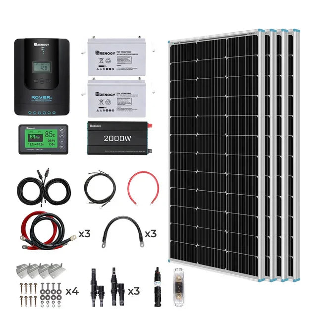 Renogy 400W 12 Volt Complete Solar Kit with Two 100Ah Deep-Cycle AGM / LiFePO4 Batteries (SC)