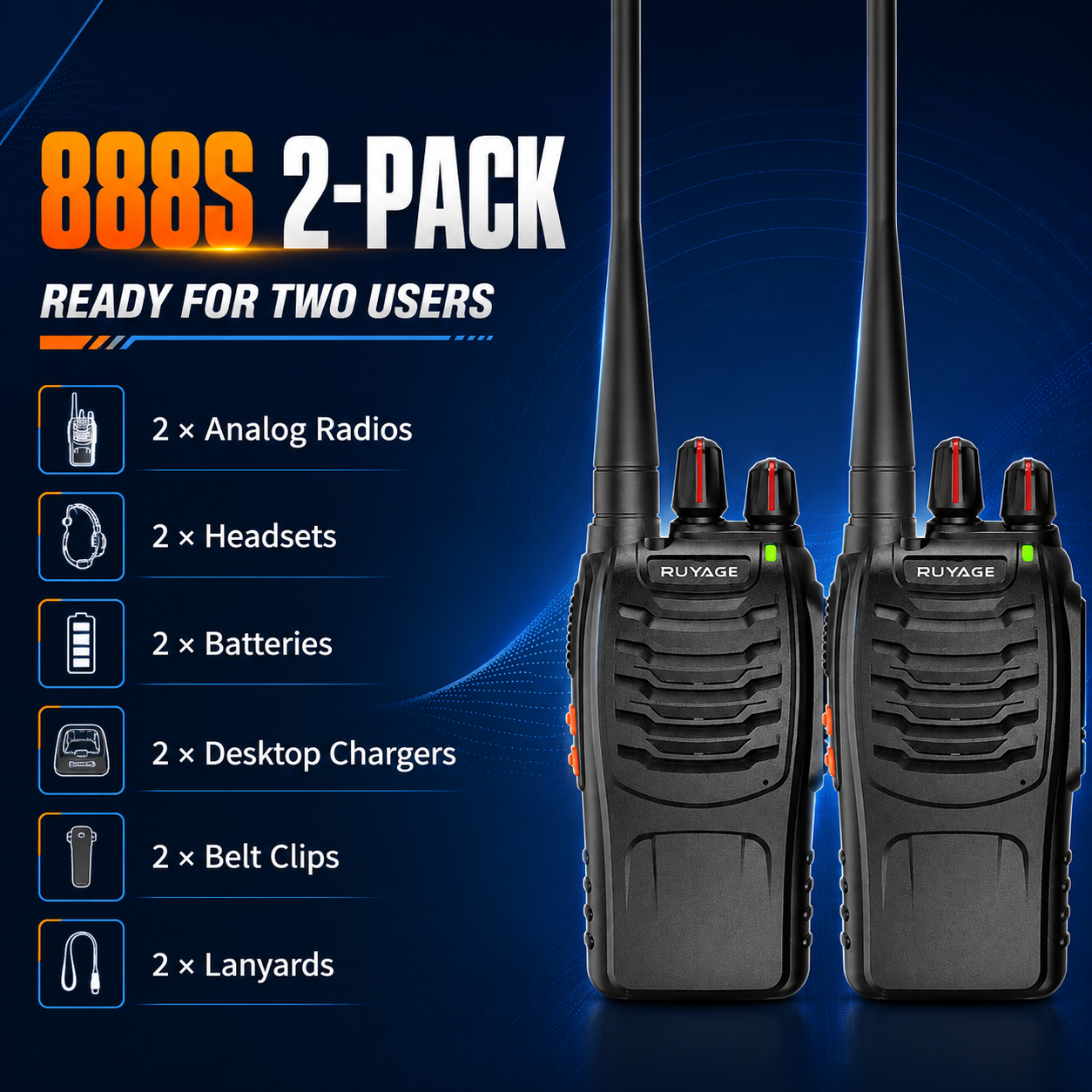 RUYAGE 888S UHF Walkie Talkies 2 Pack
