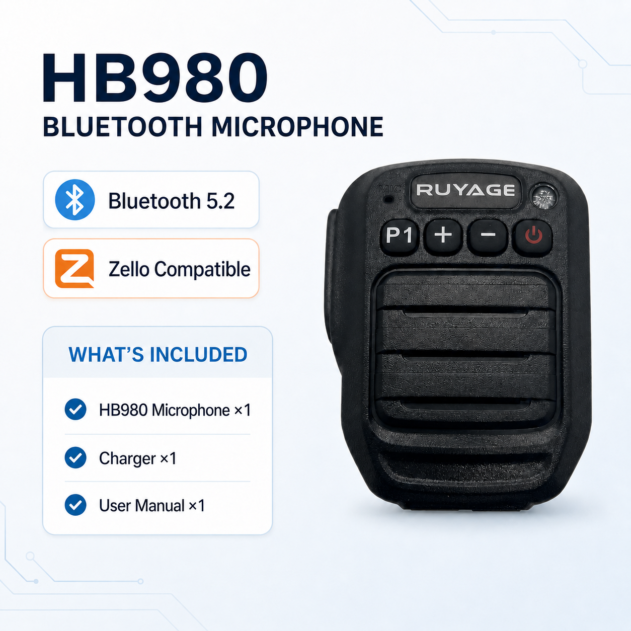 RUYAGE HB980 Bluetooth PTT Microphone for Zello – IP66