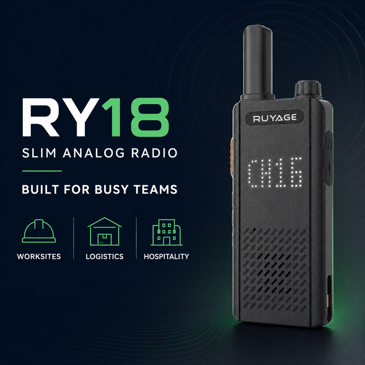 RUYAGE RY18 Ultra-Thin UHF Analog Walkie Talkie – One-Key Pairing