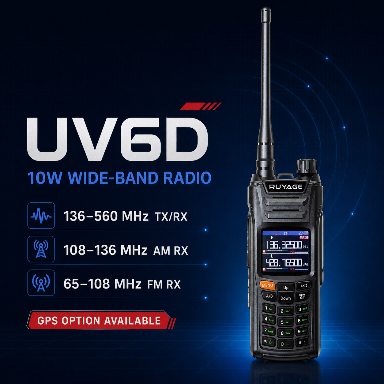 RUYAGE UV6D 6 Band VHF/UHF Analog Walkie Talkie with GPS