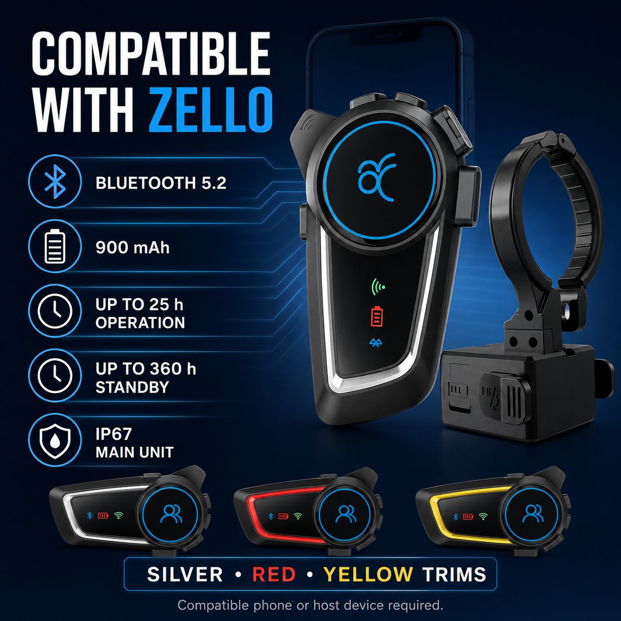 RUYAGE Motorcycle Helmet Bluetooth Headset with Zello PTT