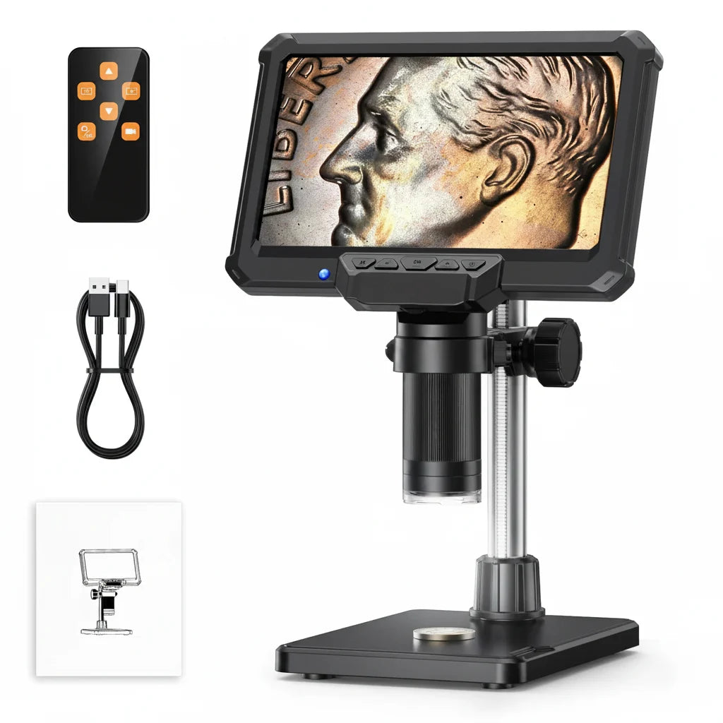 7 Inch Digital Microscope 1200X 16MP Coin PCB Soldering Repair Camera