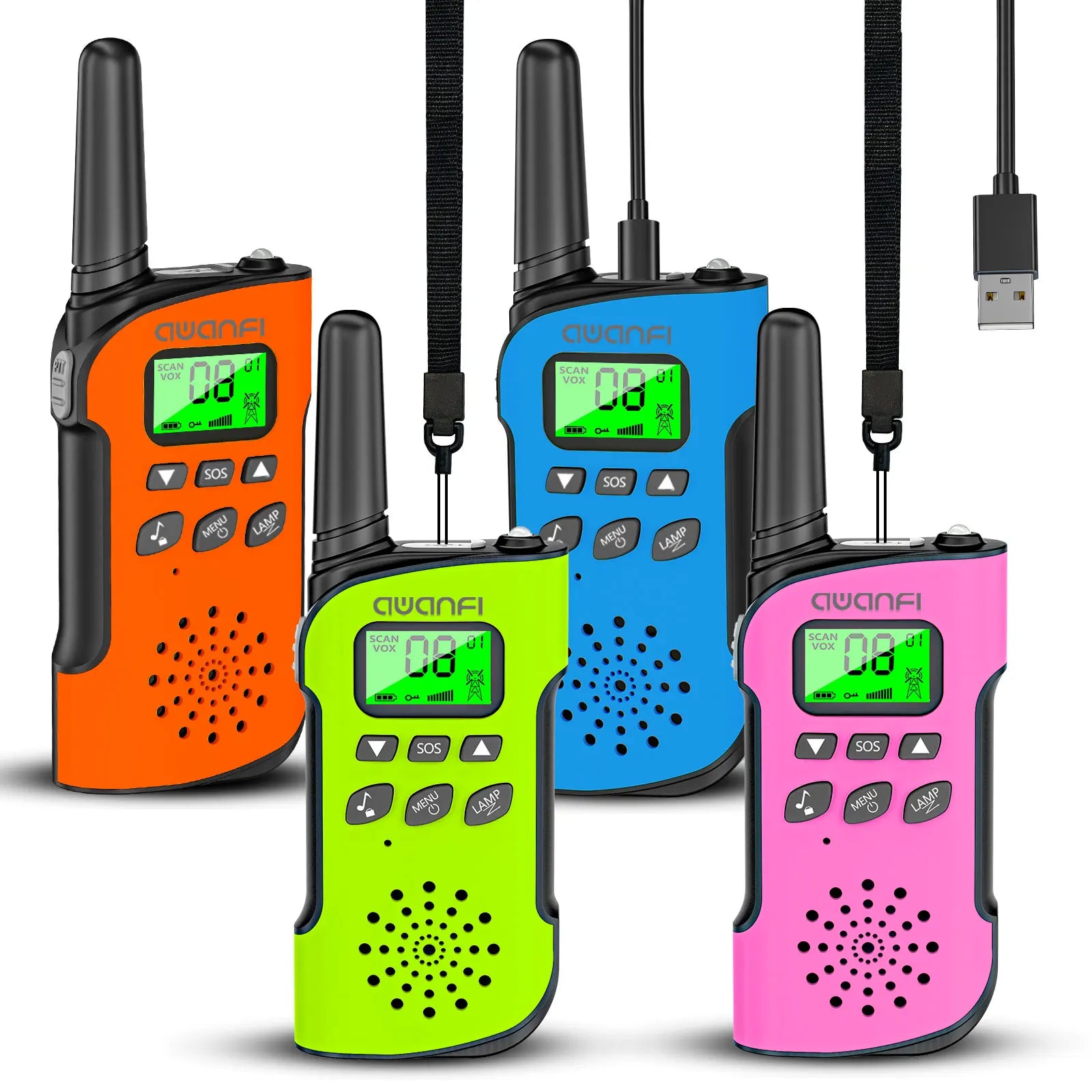Rechargeable Walkie Talkies 4 Pack Long Range Kids Radios USB C Campin