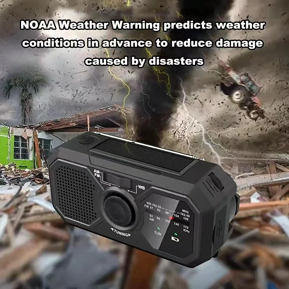 Emergency Solar Hand Crank Radio AM FM Power Bank USB Phone Charger