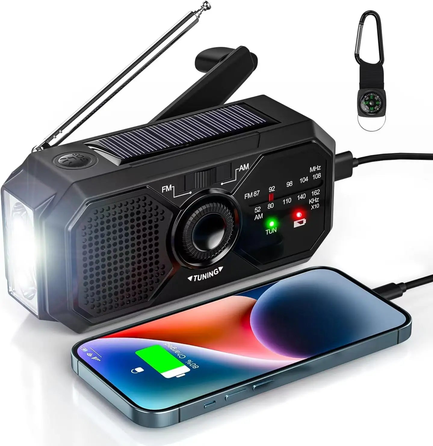 Emergency Solar Hand Crank Radio AM FM Power Bank USB Phone Charger