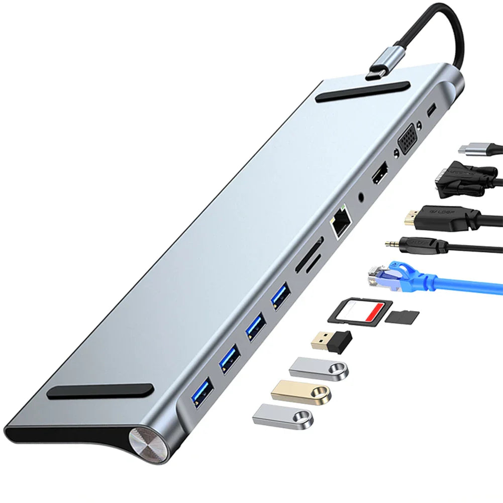 11 in 1 USB C Docking Station 4K HDMI VGA Ethernet 100W PD Hub for Laptop