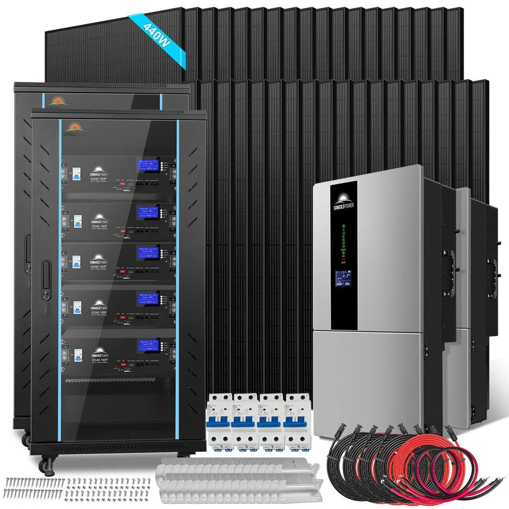 Hybrid Solar Kit 11.4KW 48V Split Phase 51.2 KWH Lithium Battery 36 X 450 Watt Solar Panel SGH-11N5E