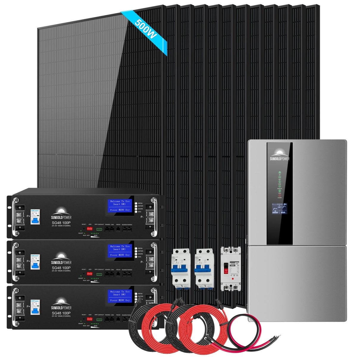 Sungold Power Hybrid Solar Kit 7.6KW 48V Split Phase 15.36KWH/30.72KWH Lithium Battery 415/ 500 Watt Solar Panel SGH-7.6N3E/ SGH-7.6DN6E