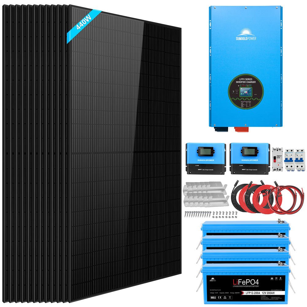 Complete off Grid Solar Kit 12000W 48V 120V/240V output 10.24KWH Lithium Battery 5280 Watt Solar Panel SGK-12MAX (SC)
