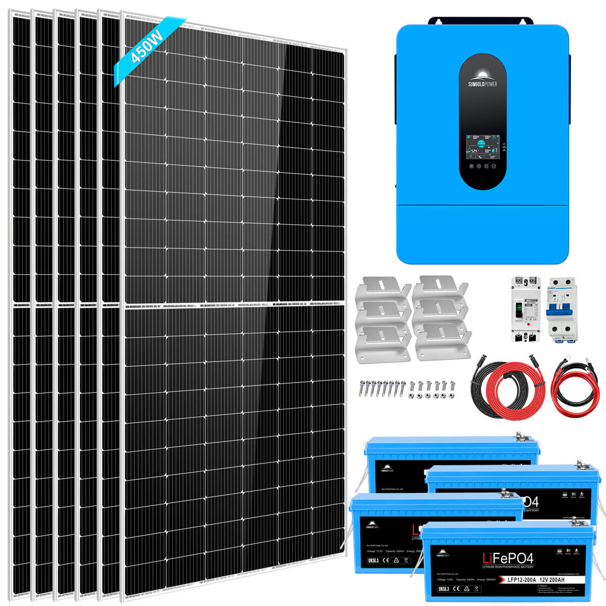 Complete off Grid Solar Kit 6500W 48V 120V/240V output 10.24KWH Lithium Battery 2700 Watt Solar Panel SGK-65PRO