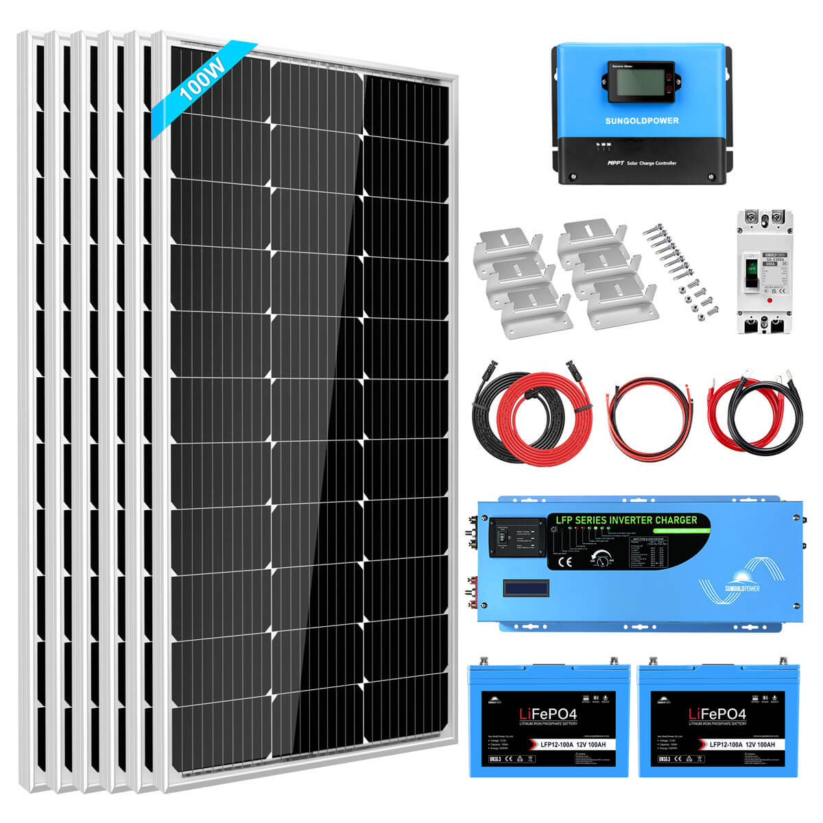 Off Grid Solar Kit 3000W Inverter 12VDC 120V Output LifePO4 Battery 600 watt Solar Back Up SGK-PRO3